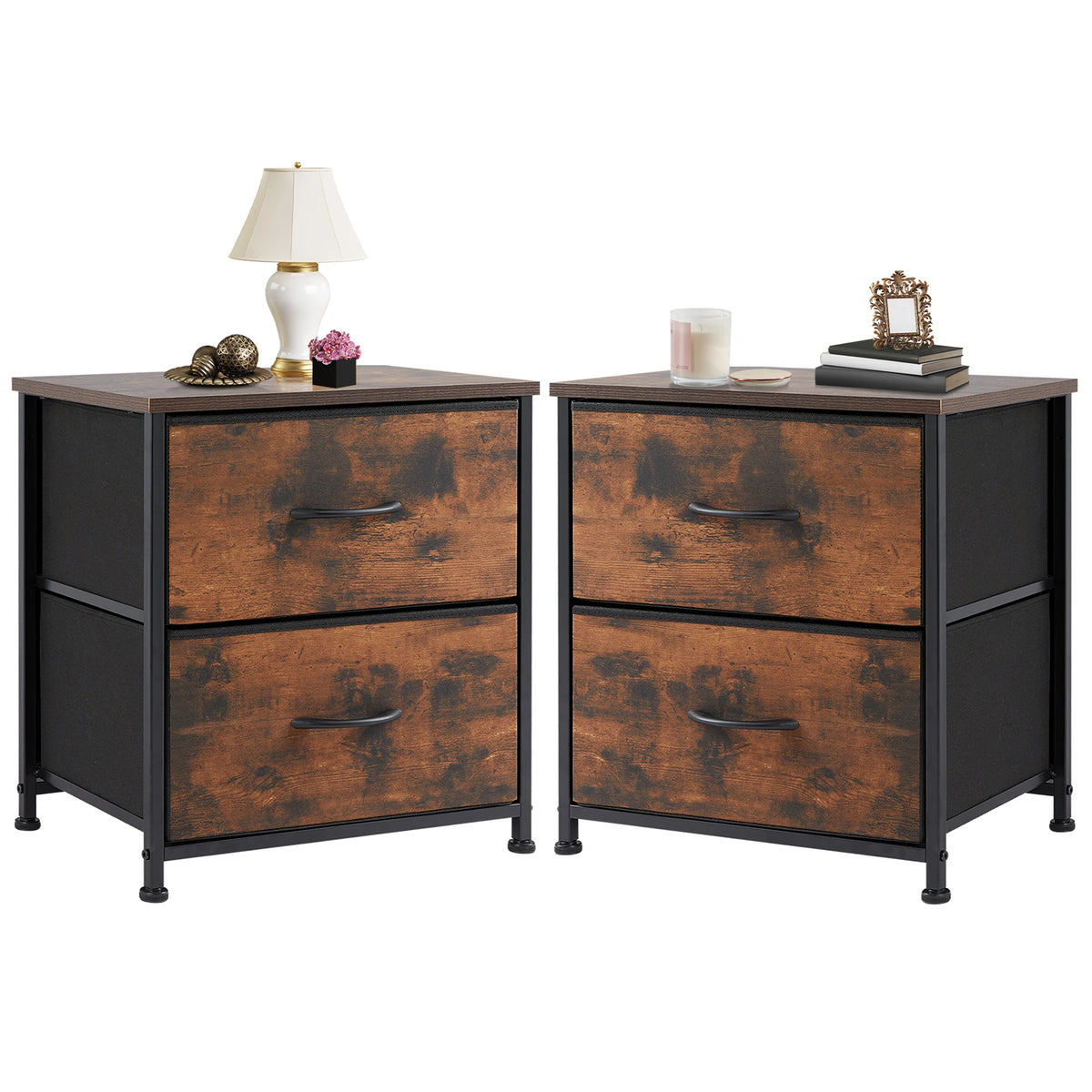 Two matching rustic-brown Daydreamrise nightstands shown side by side for 2 Pack configuration