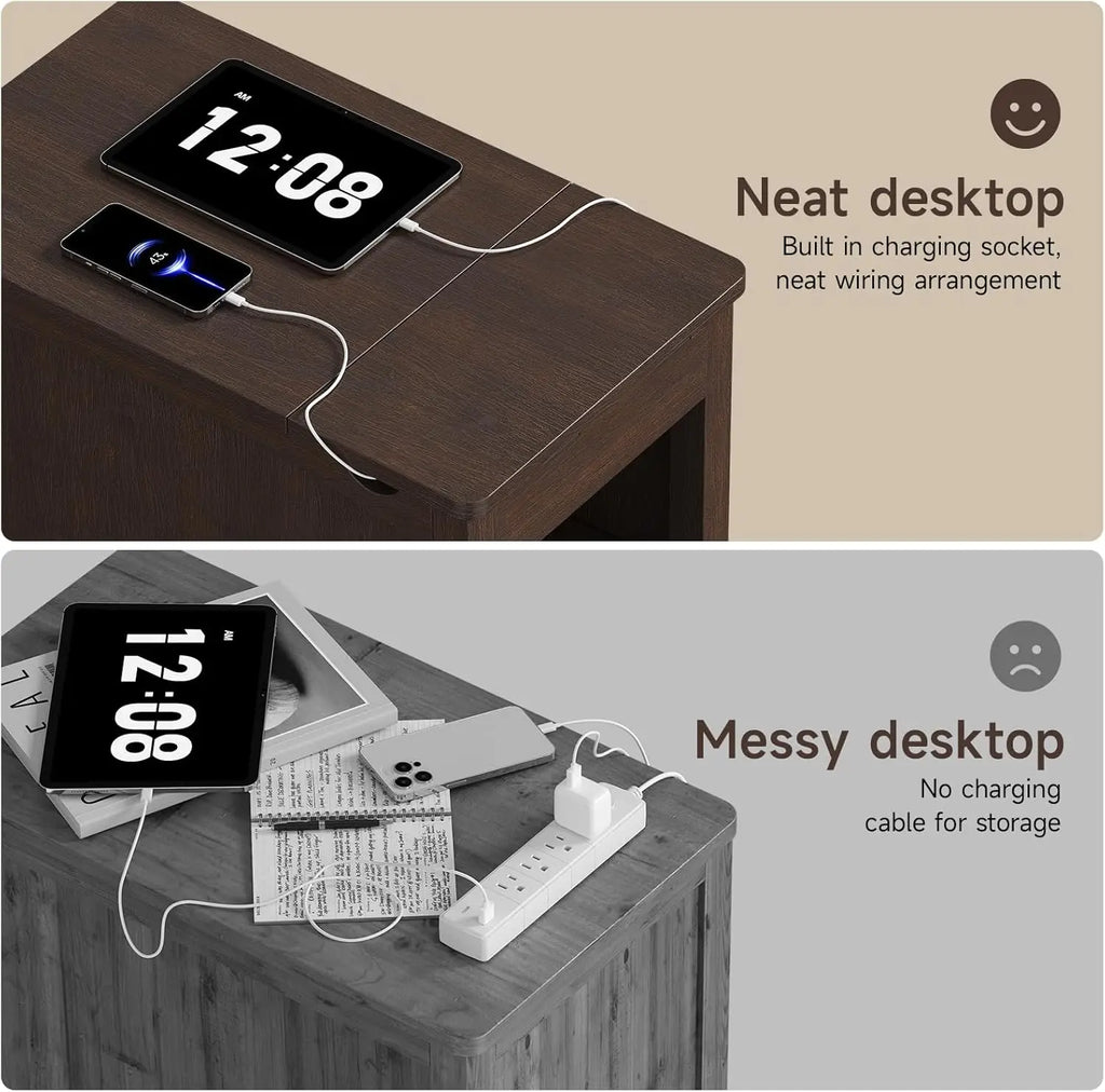 Gossamernote top with concealed charging compartment and cable-routing openings