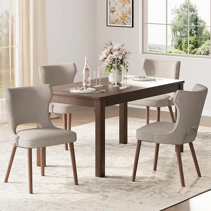 Curved Upholstered Wood Dining Chairs – Set of 4