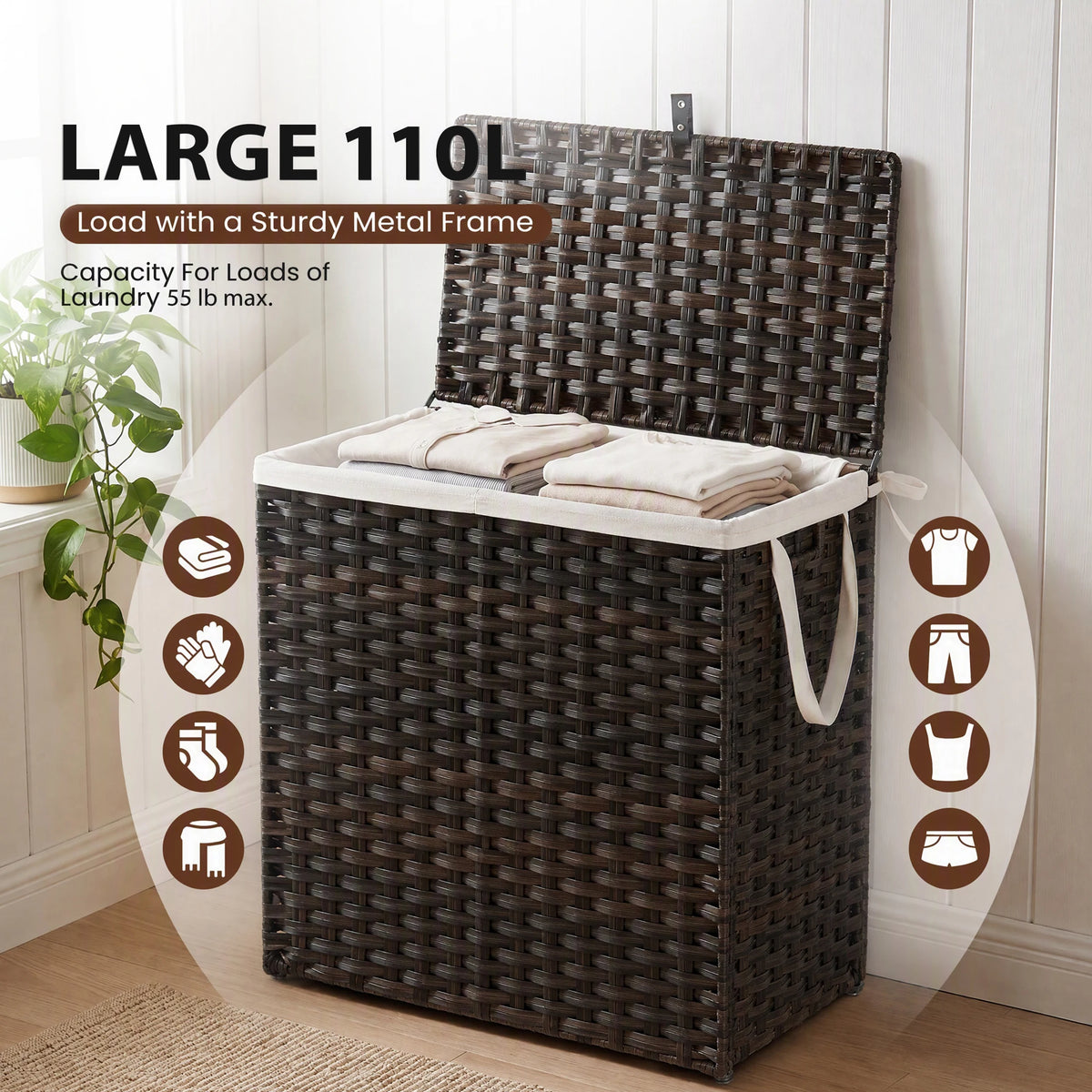 Loomhaven Lidded Woven Laundry Hamper – 110 L