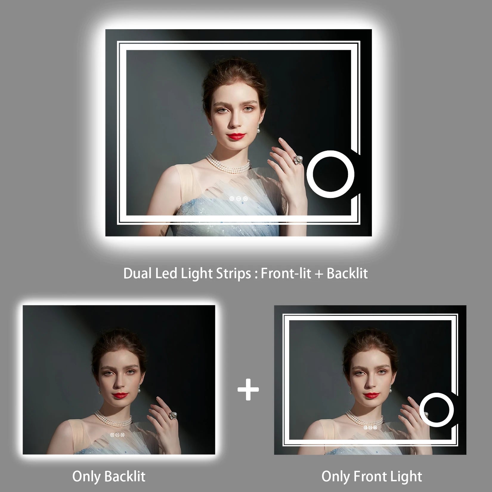 LED Smart Bathroom Mirror with 3X Magnifier, Anti-Fog