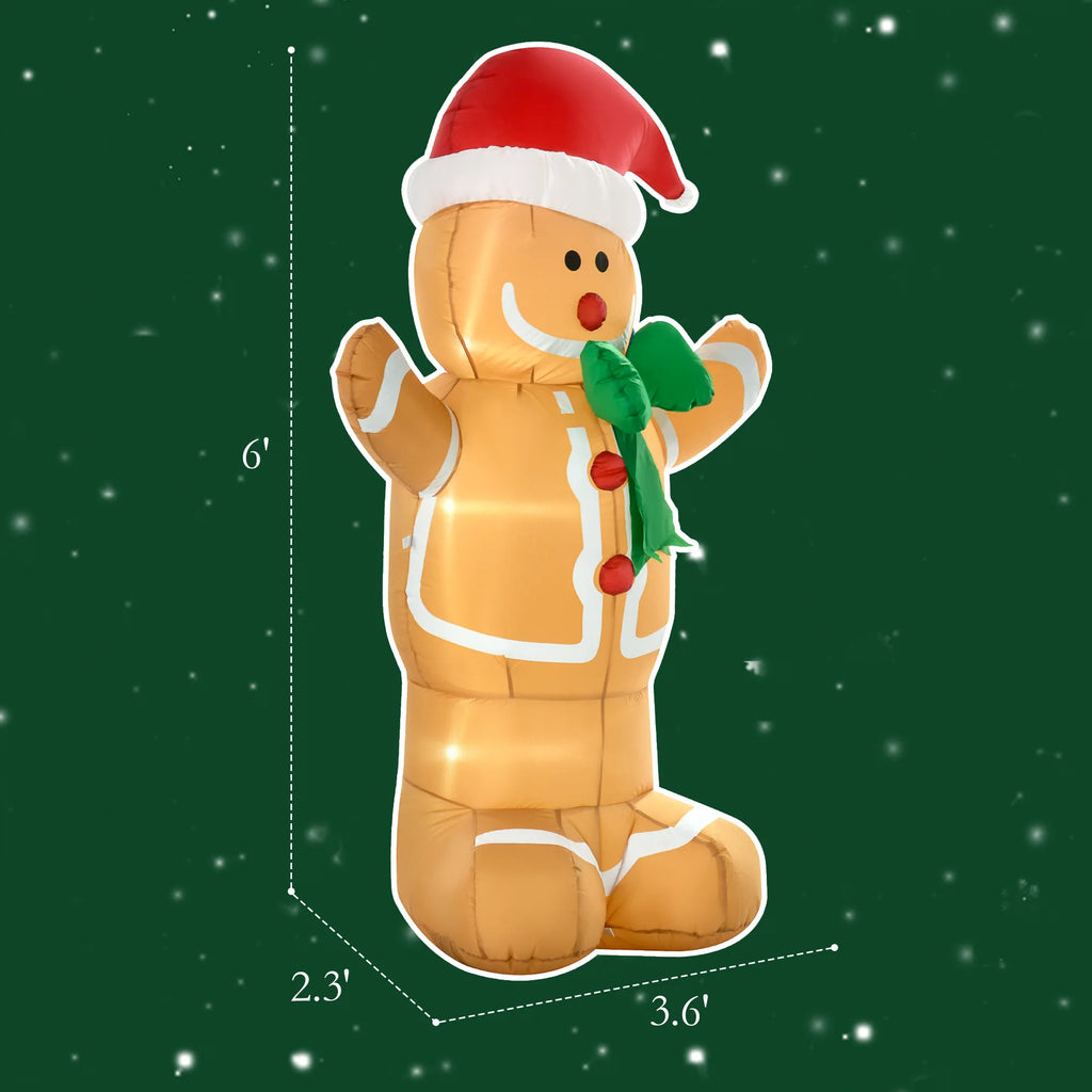 Northglow Gingerbread Man Inflatable – 6 ft