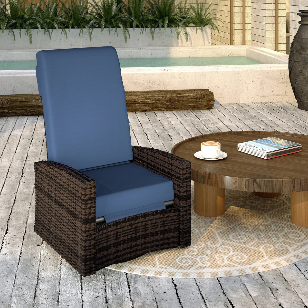 Marlisse Wicker Swivel Recliner - Dark Blue