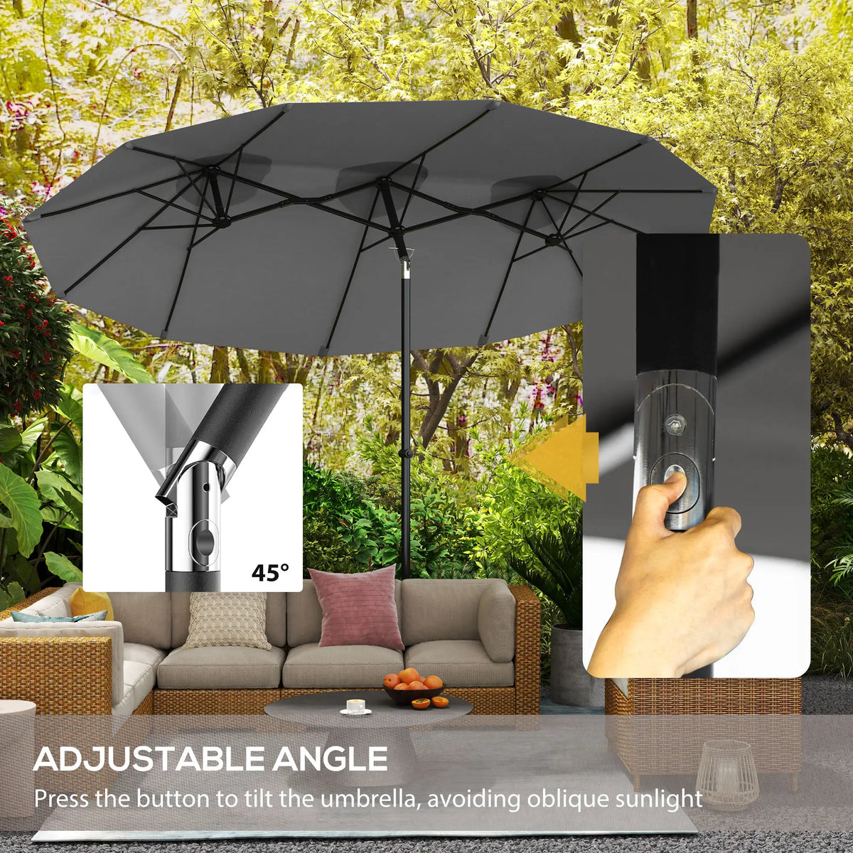 Oakscar Double Patio Umbrella, Gray