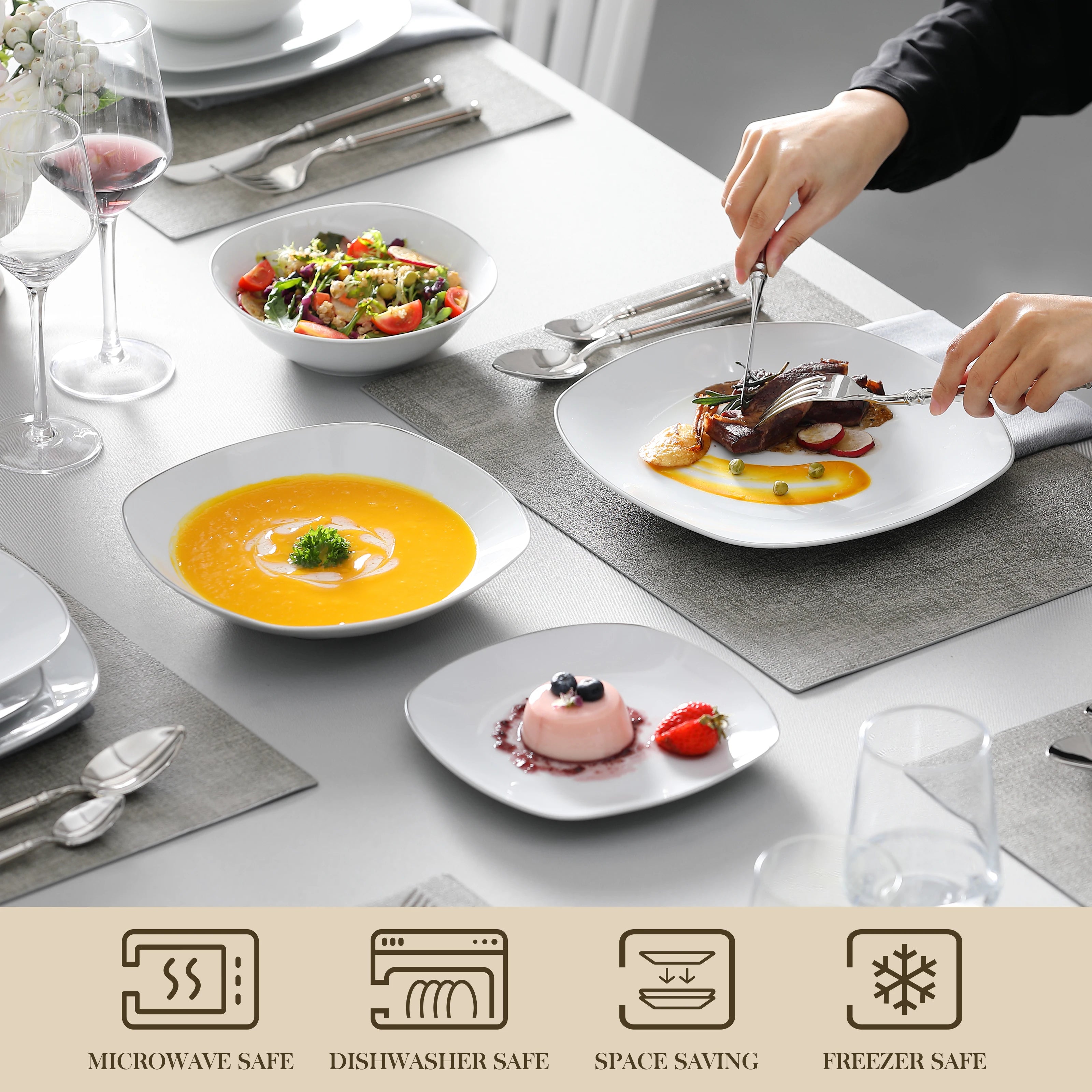 MALACASA Elisa Silver Trim Dinnerware