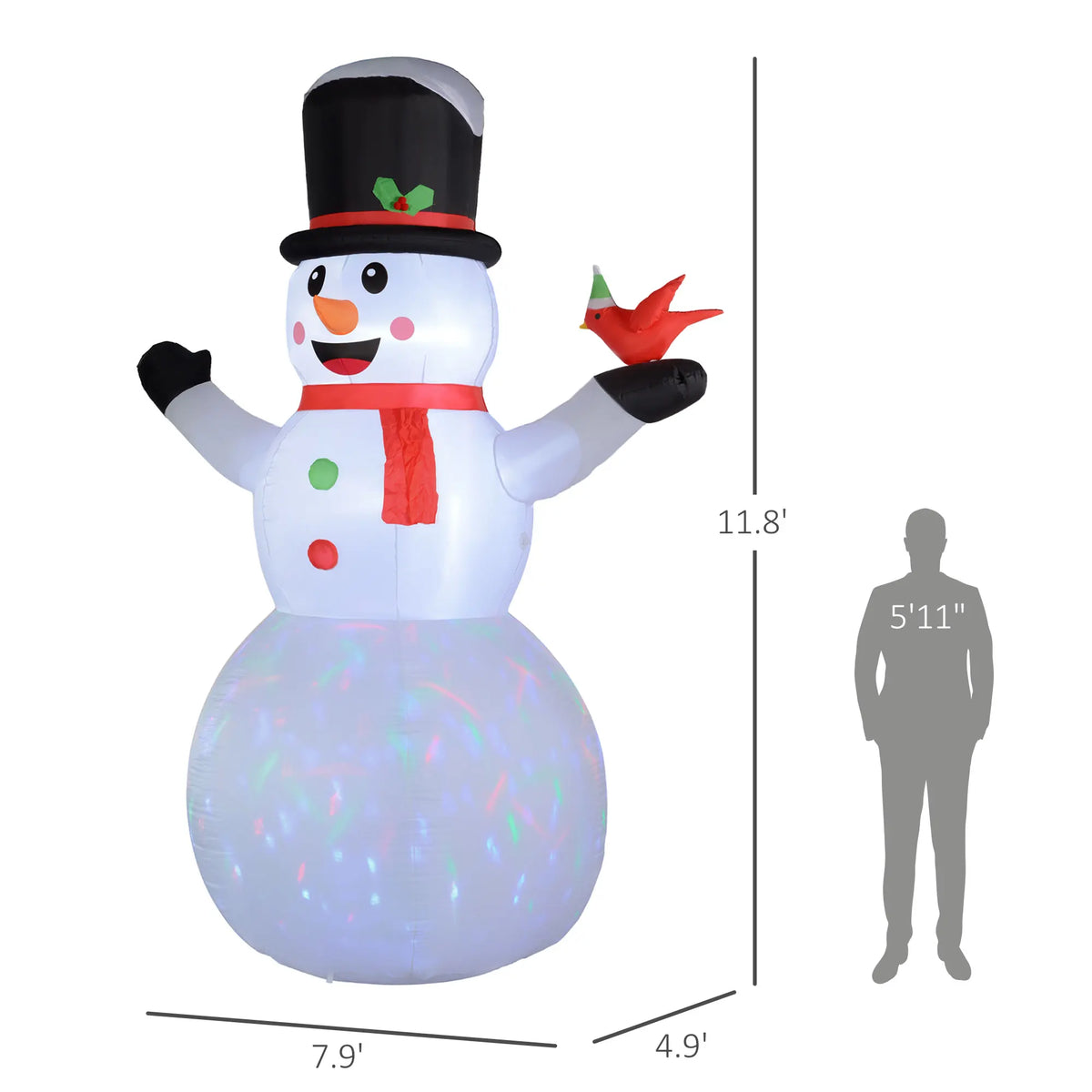 Frosttower dimension guide showing 7.9 ft width, 4.9 ft depth, and 11.8 ft height