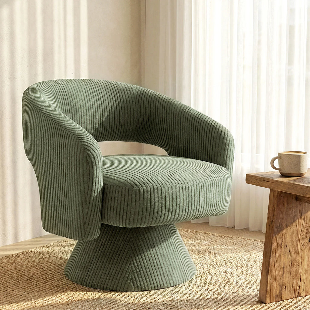 Merrowyn Green Corduroy Swivel Chair