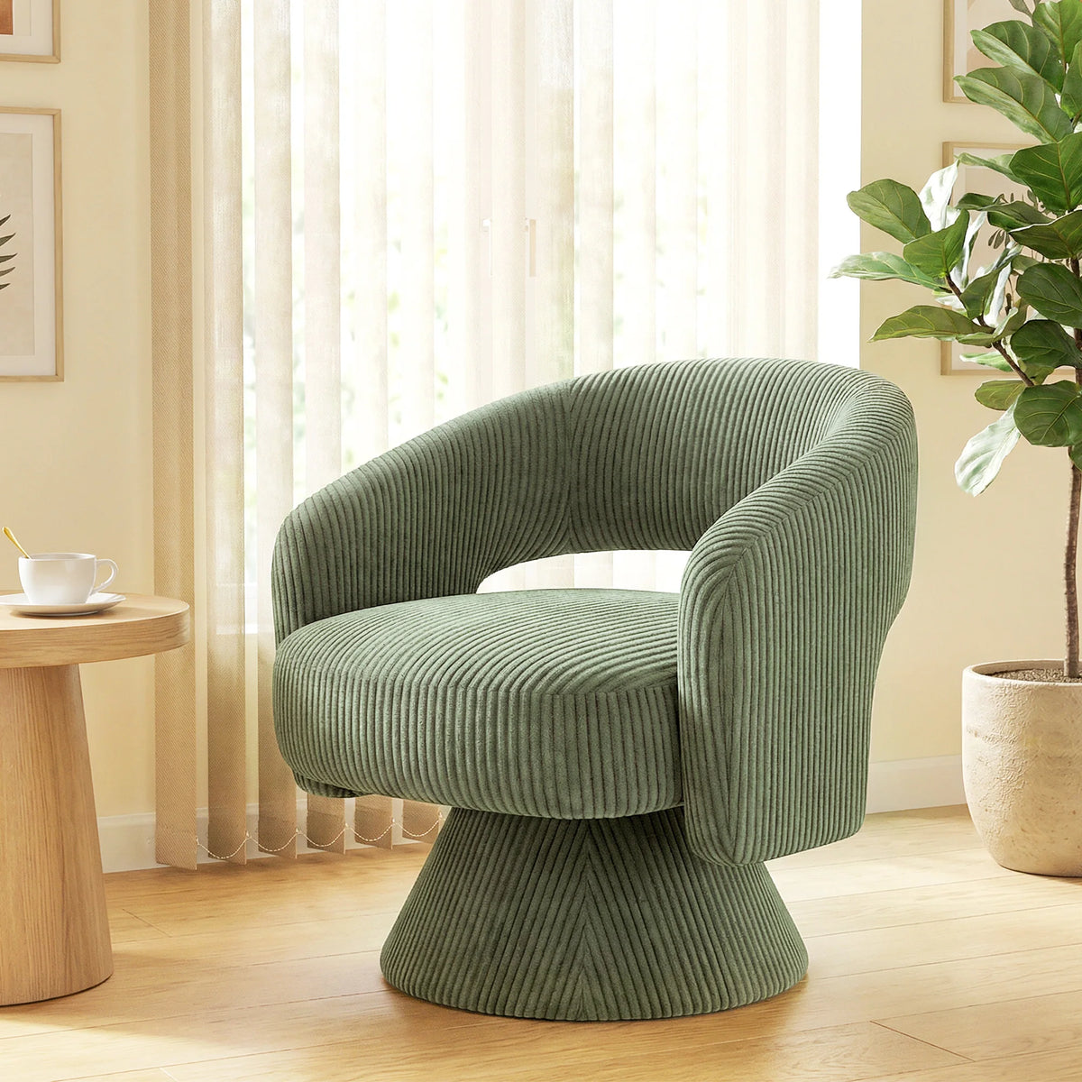 Merrowyn Green Corduroy Swivel Chair