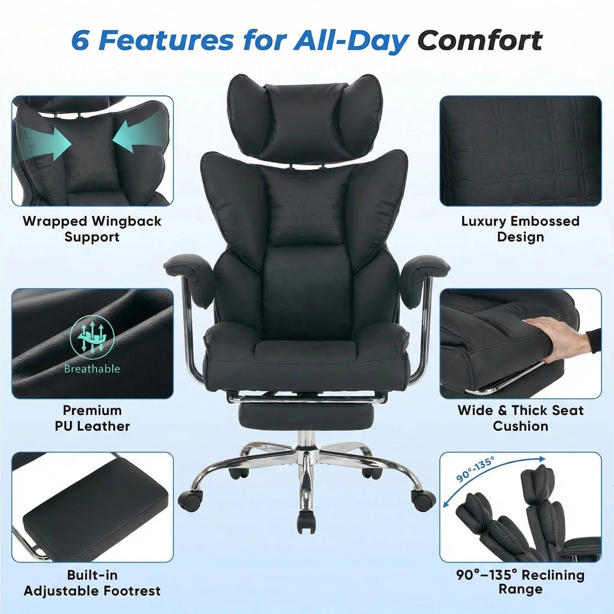 Reverierise Reclining PU Leather Office Chair