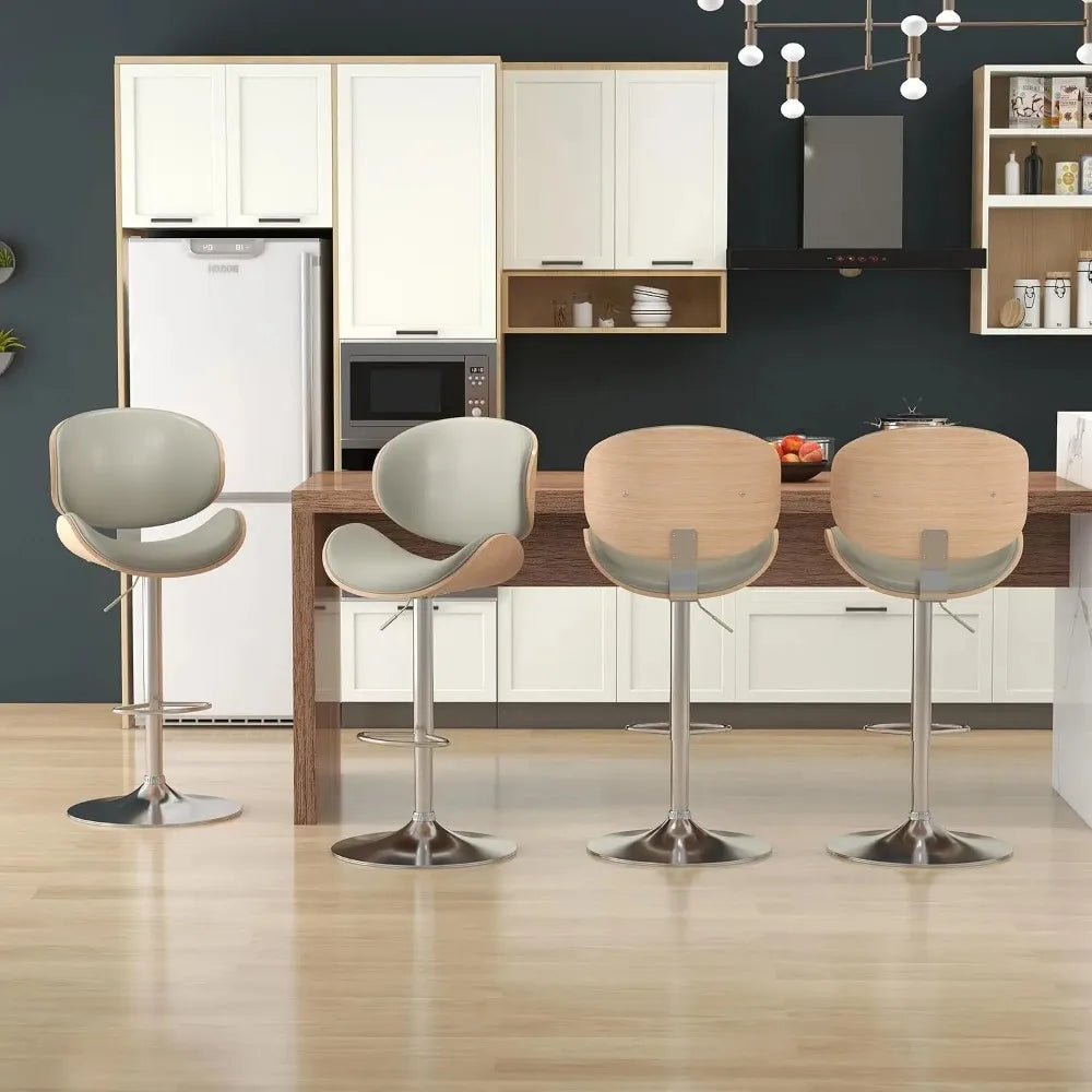 Cressline gray bar stools viewed from the front and back along a kitchen island