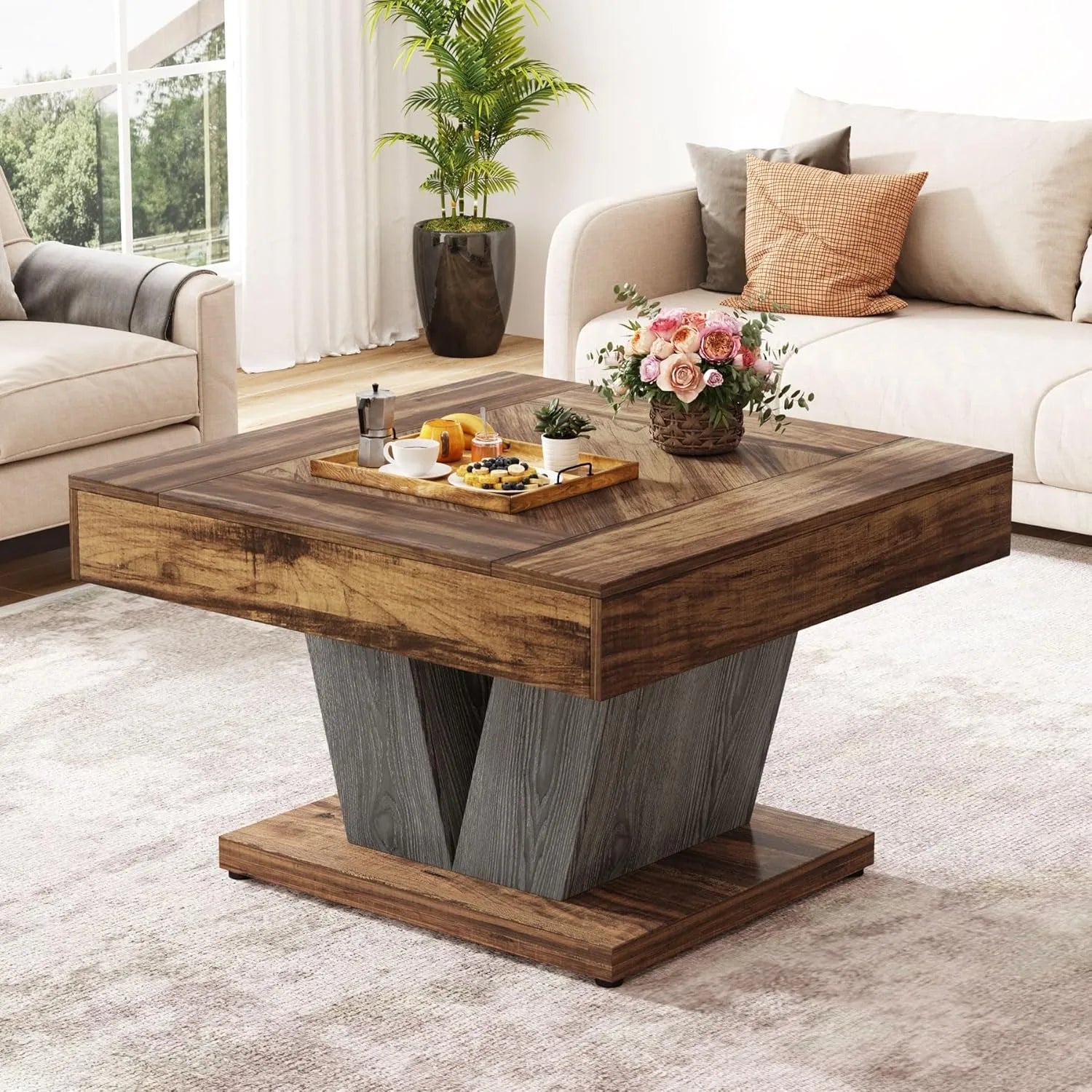 Square Coffee Table – Sculptural Wood Center Table
