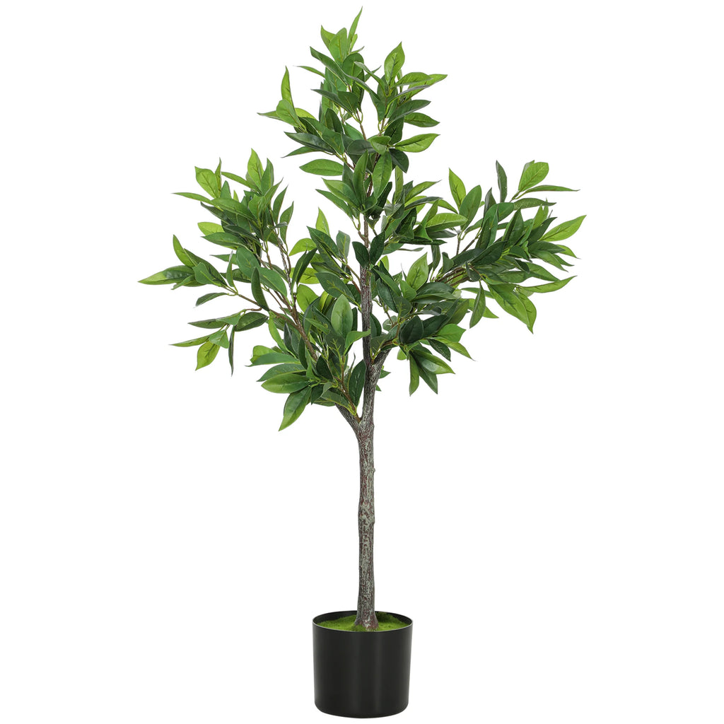 Springwick artificial laurel tree with green leaves and a black nursery pot