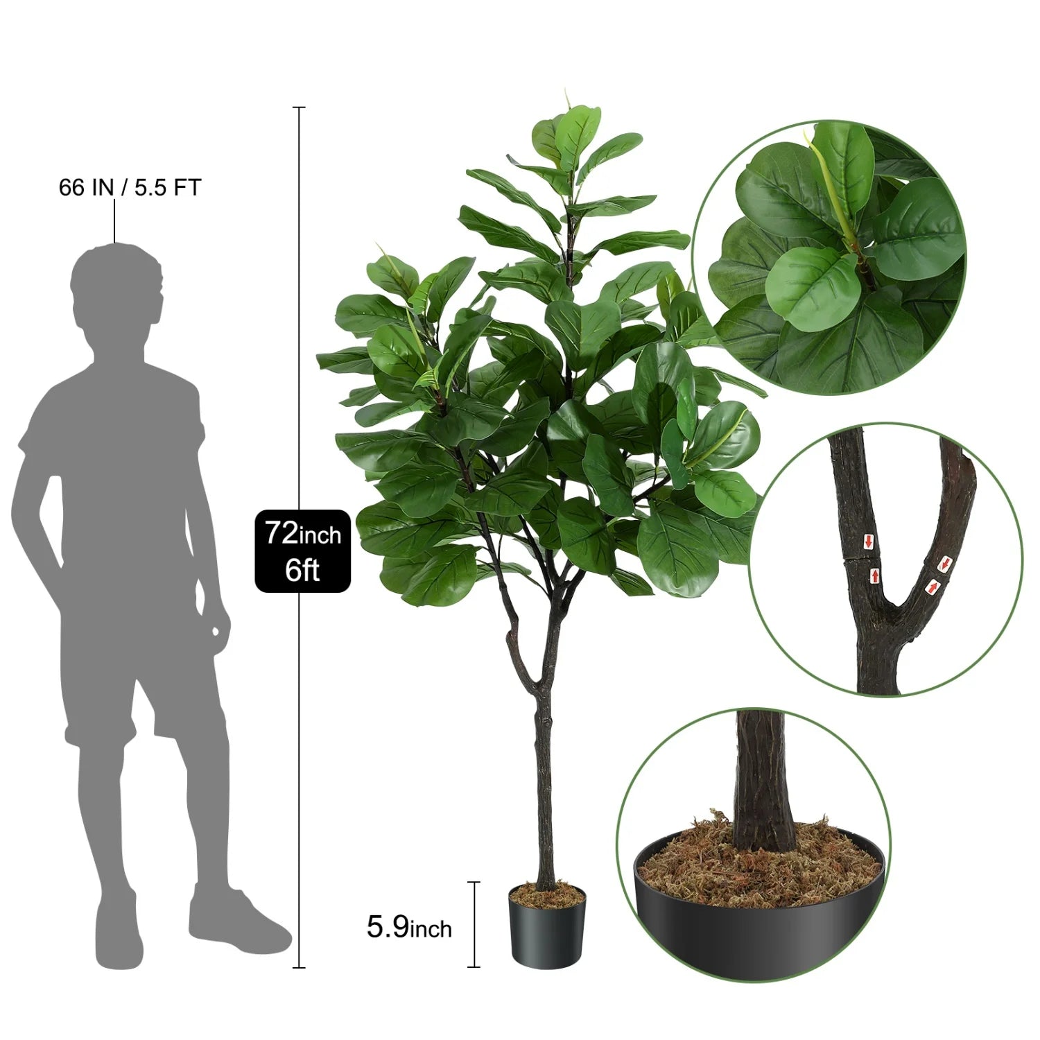 Caspian 6-Foot Artificial Fiddle Leaf Fig Tree