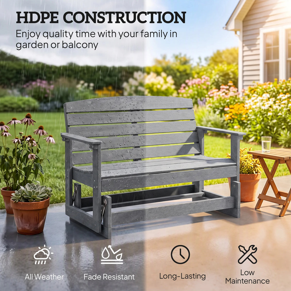 Willowmere HDPE Patio Glider Bench – Light Gray