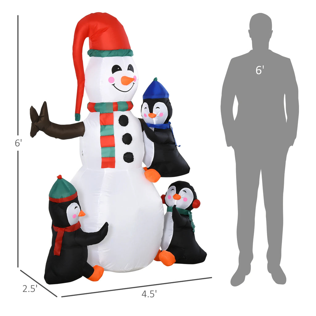 Northglow Snowman & Penguins Inflatable – 6 ft