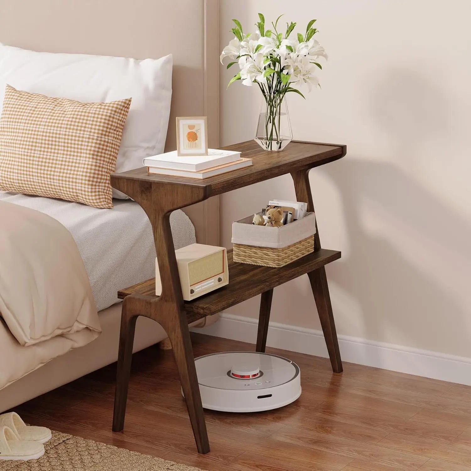 Solid Wood Two-Tier End Table