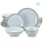 Load image into Gallery viewer, VANCASSO Pluvo Spring Series Stoneware Dinnerware Set – Green Trim, 16/32/48 Pieces
