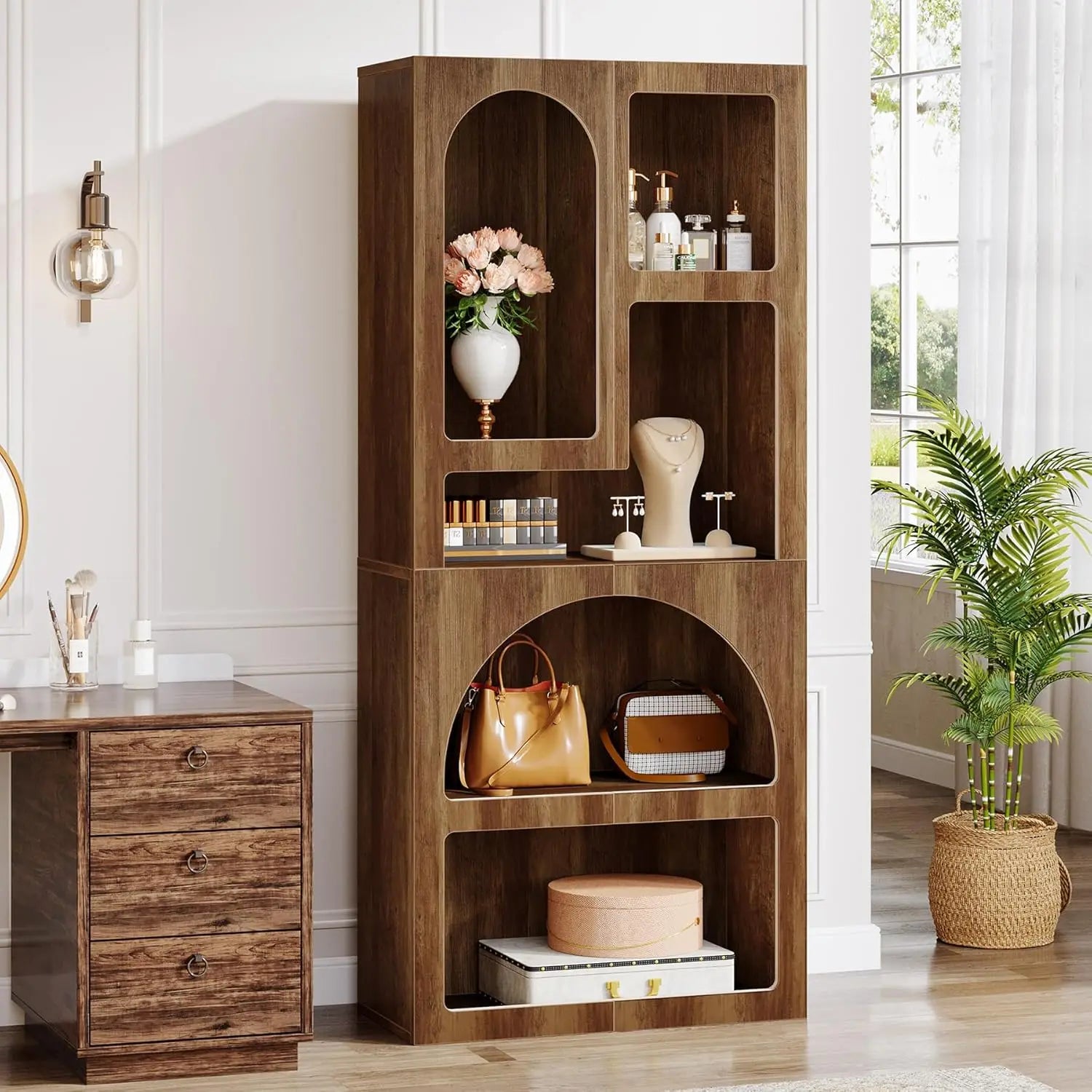 Geometric Bookshelf – 5-Shelf Arched Freestanding Bookcase