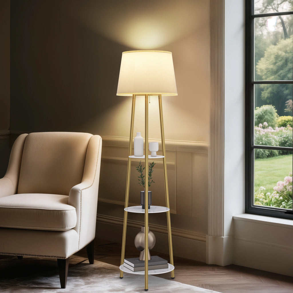 Aureline Tripod Shelf Floor Lamp – Gold