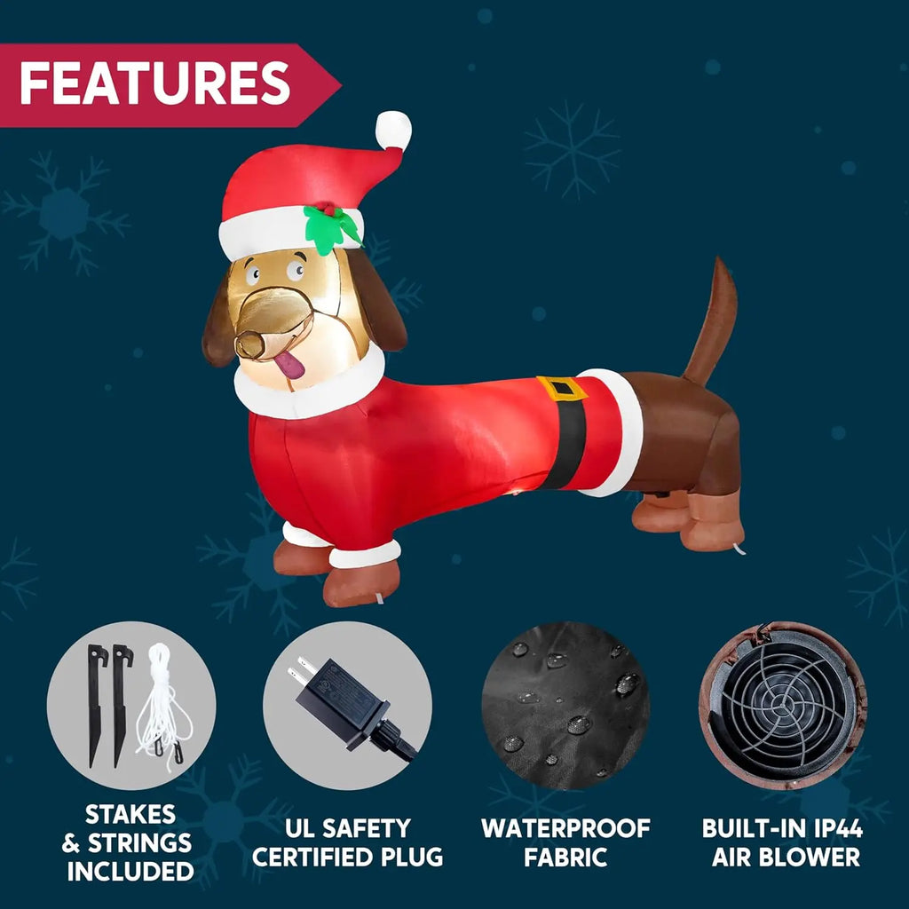 Wagglebright fabric, built-in blower, power adapter, ground stakes and tether ropes.
