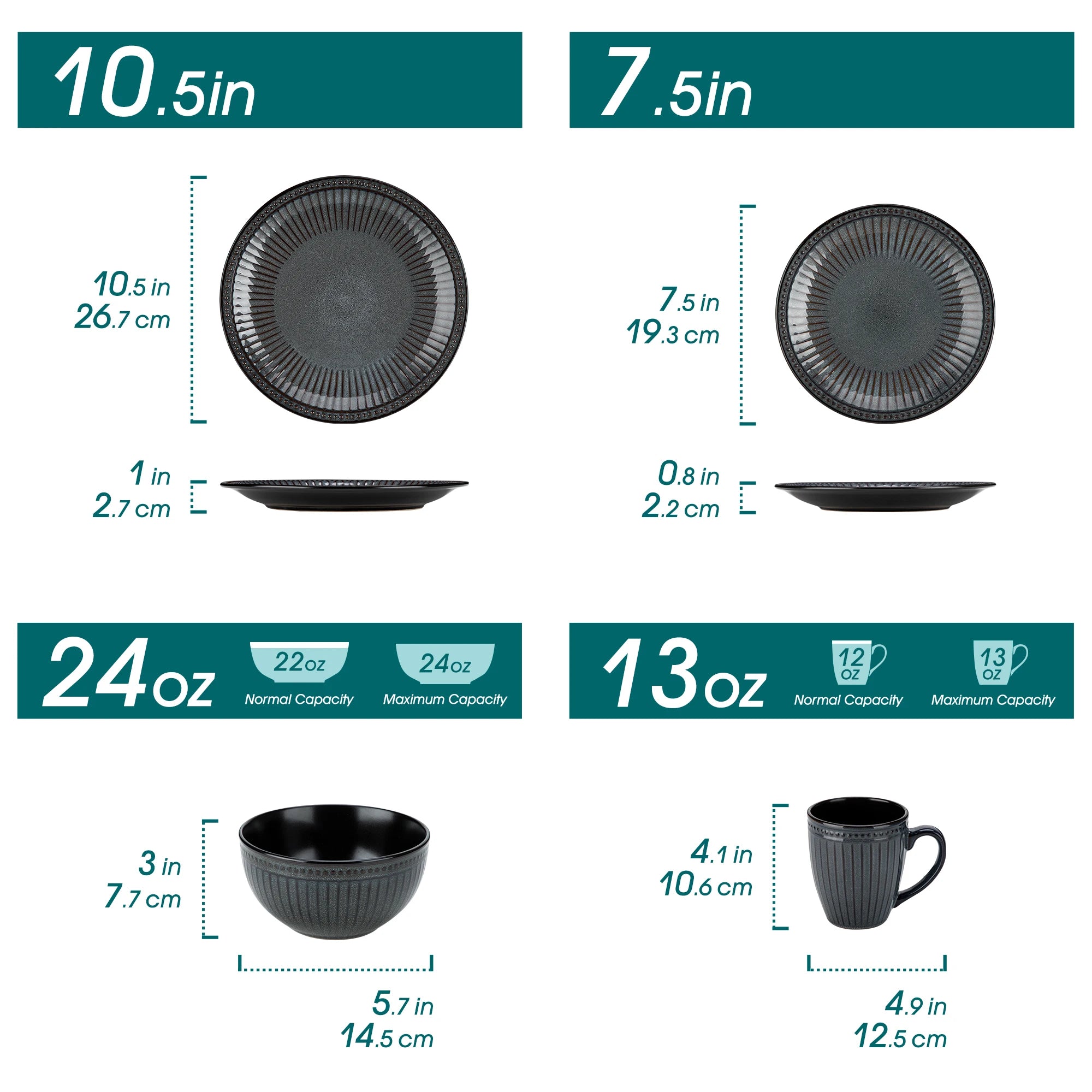 VANCASSO Eliga Stoneware Dinnerware Set – 16/32 Pieces, Black-Grey or Dark Brown