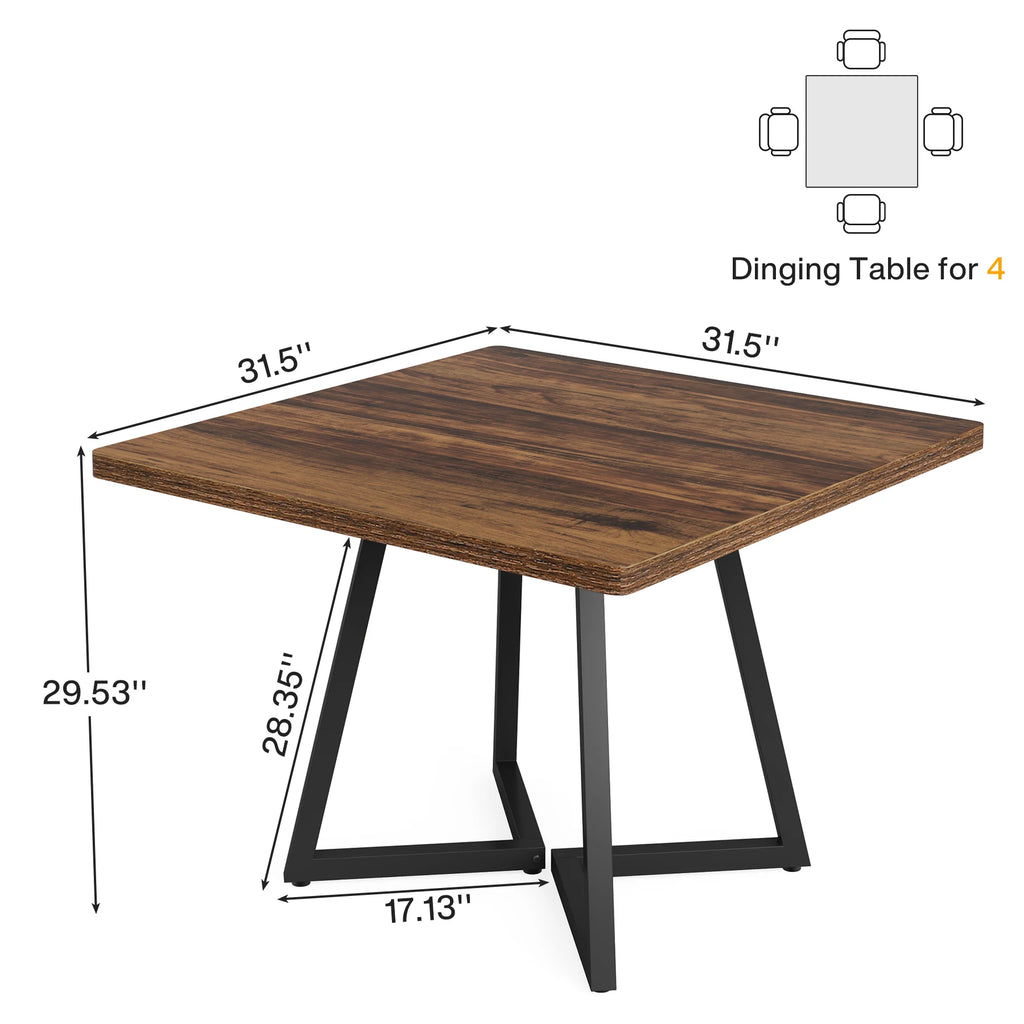 Wooden dining table with dimensions labeled on a white background