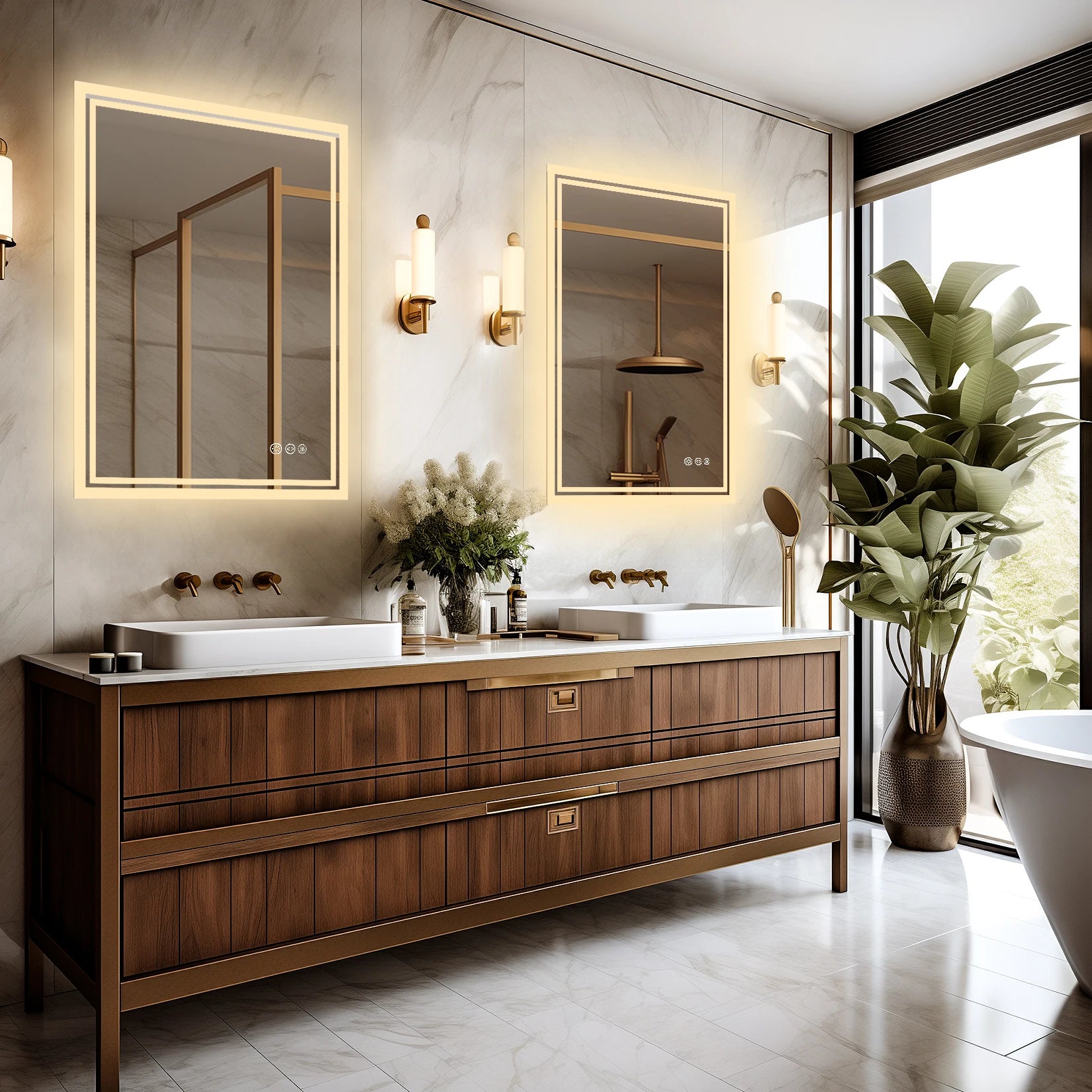 Aurora LED Rectangle Bathroom Mirror with Anti-Fog and Dimmable Light