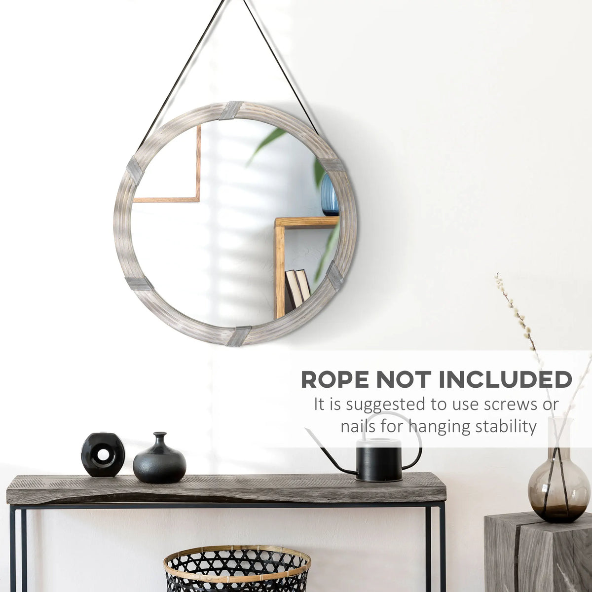 Lioren Round Wood Wall Mirror