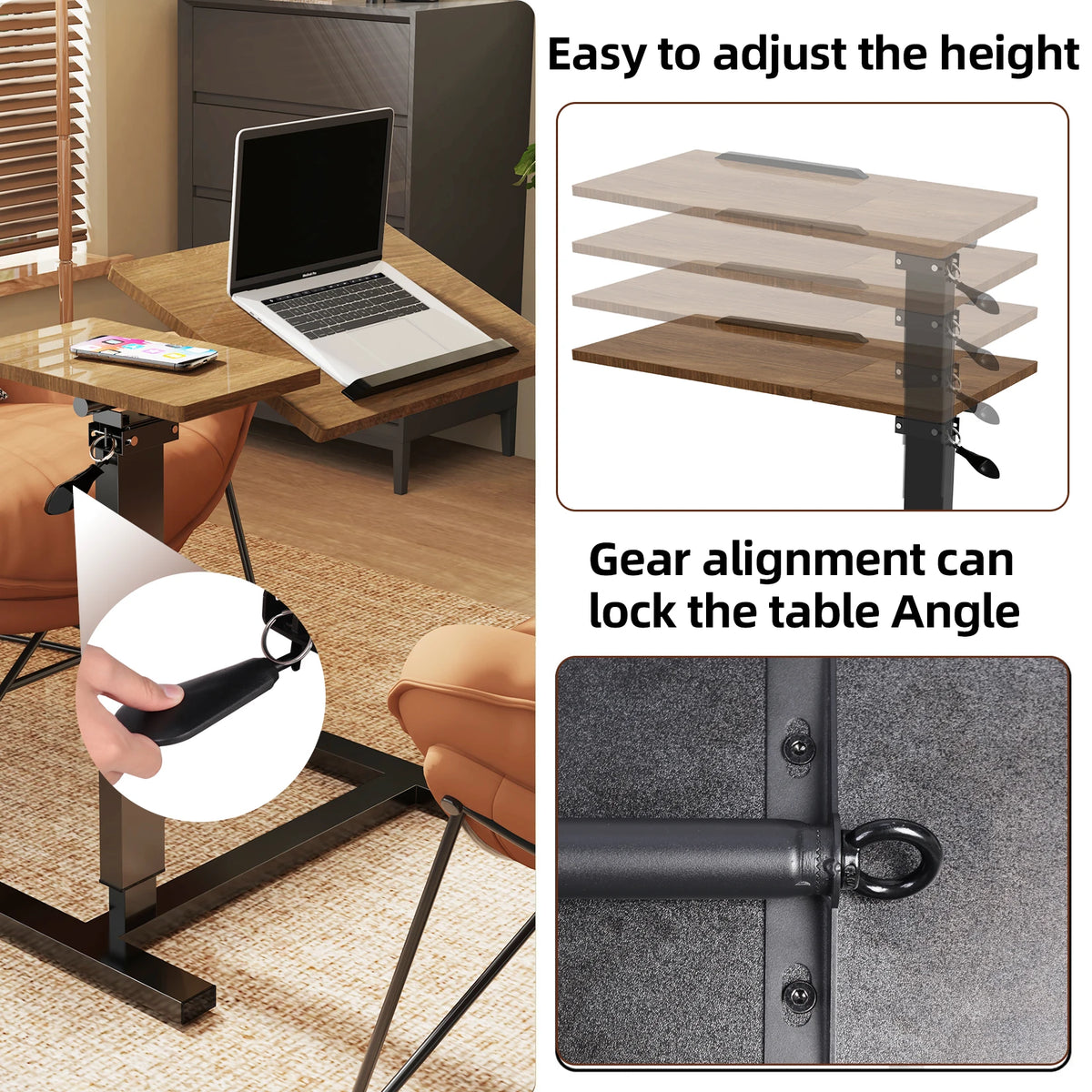 Finessebloom Adjustable Rolling Overbed Table