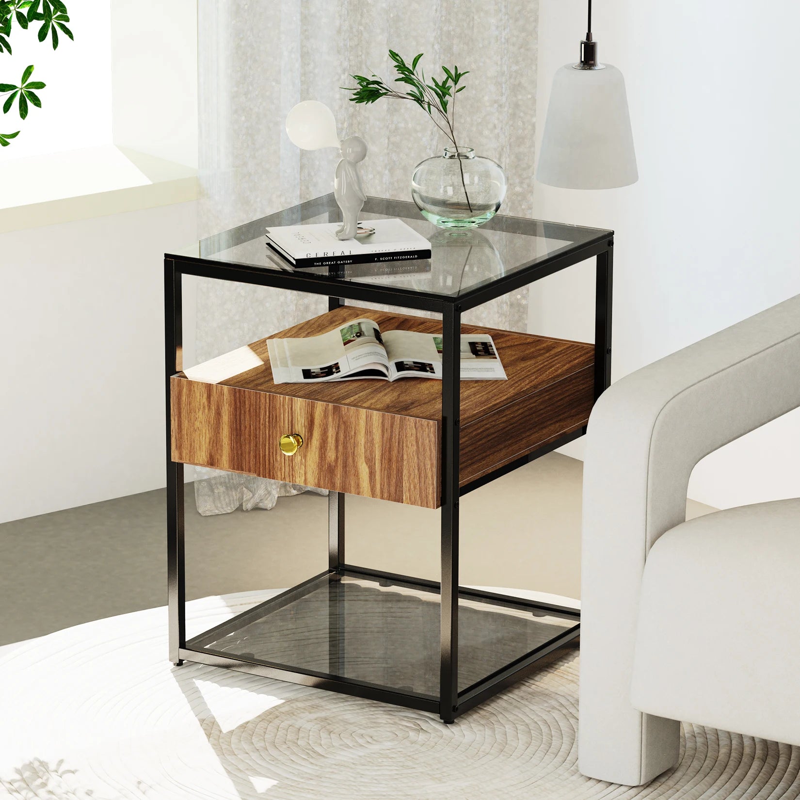 Bronze Glass Frame Nightstand