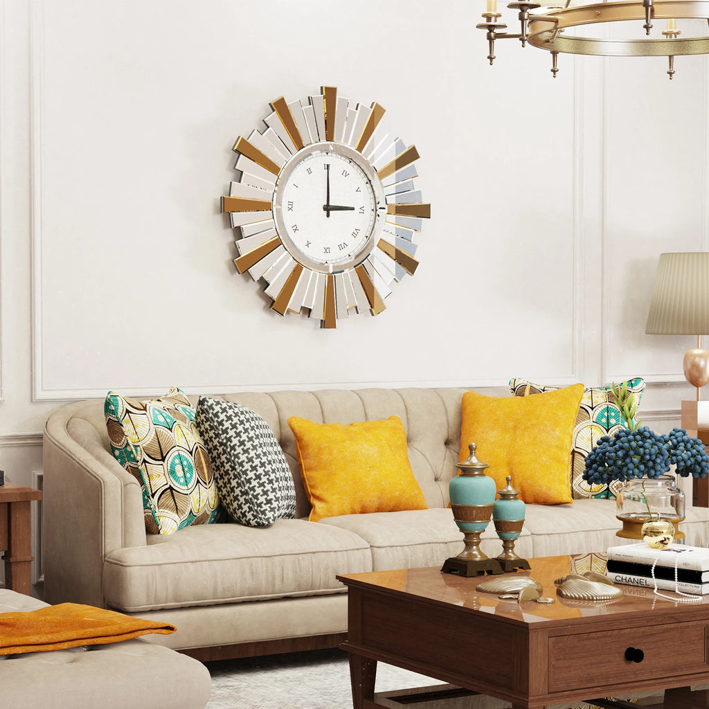 Aureon Sunburst Mirrored Wall Clock