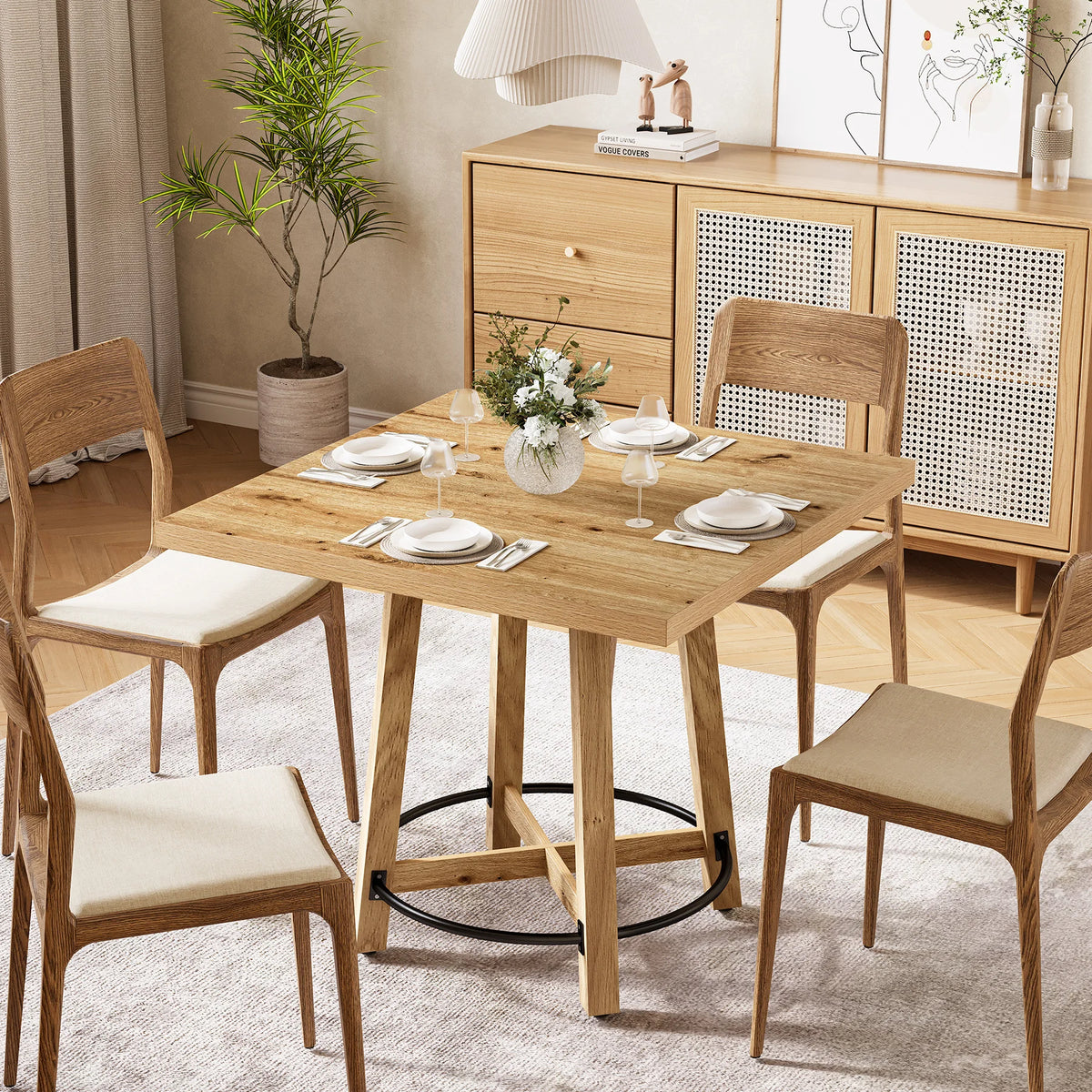 Starlinglark square tabletop and four-place dining arrangement