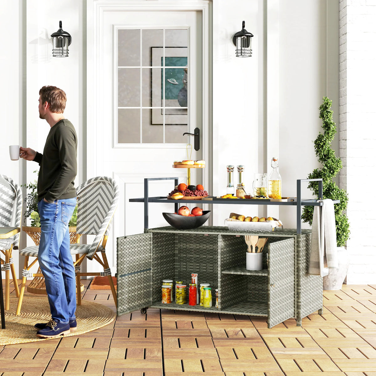 Farrowen Rattan Outdoor Bar Cart