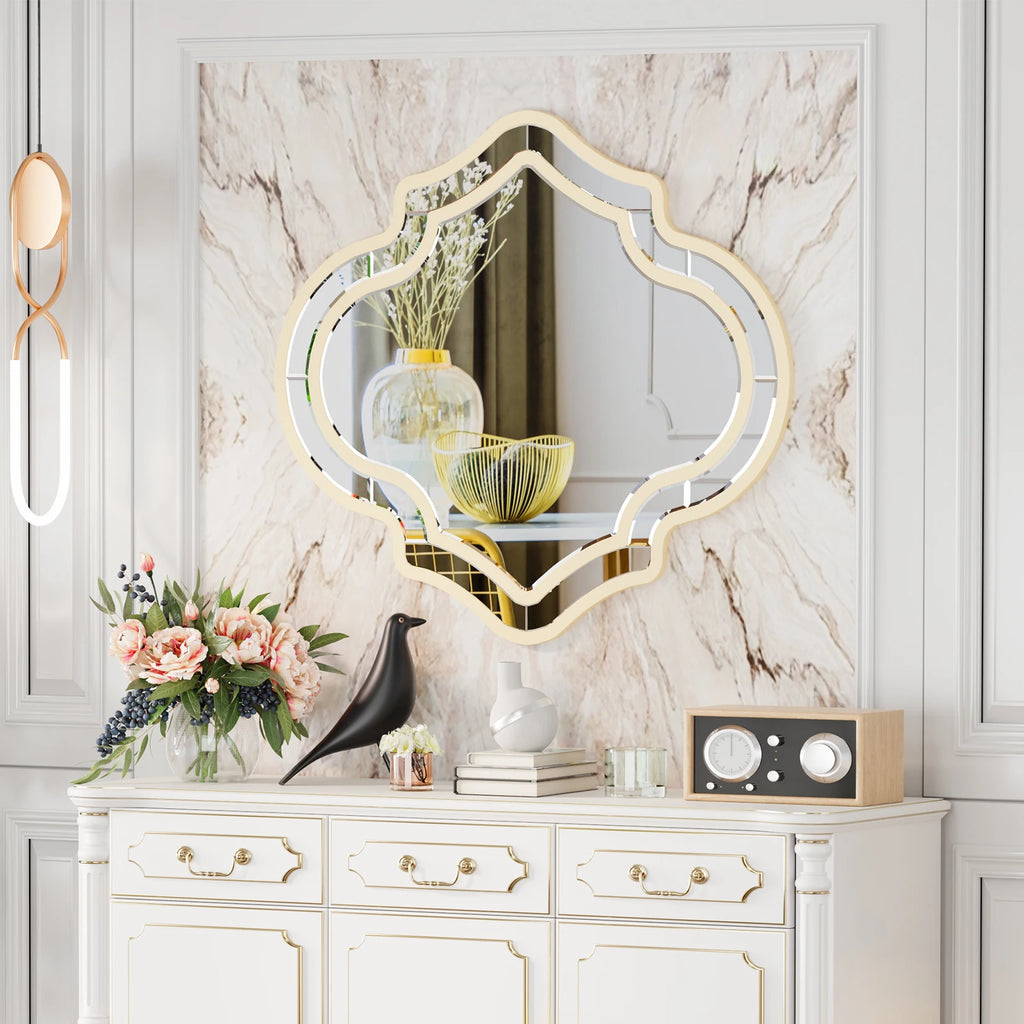 Irregular Beveled Wall Mirror with Gold Rim