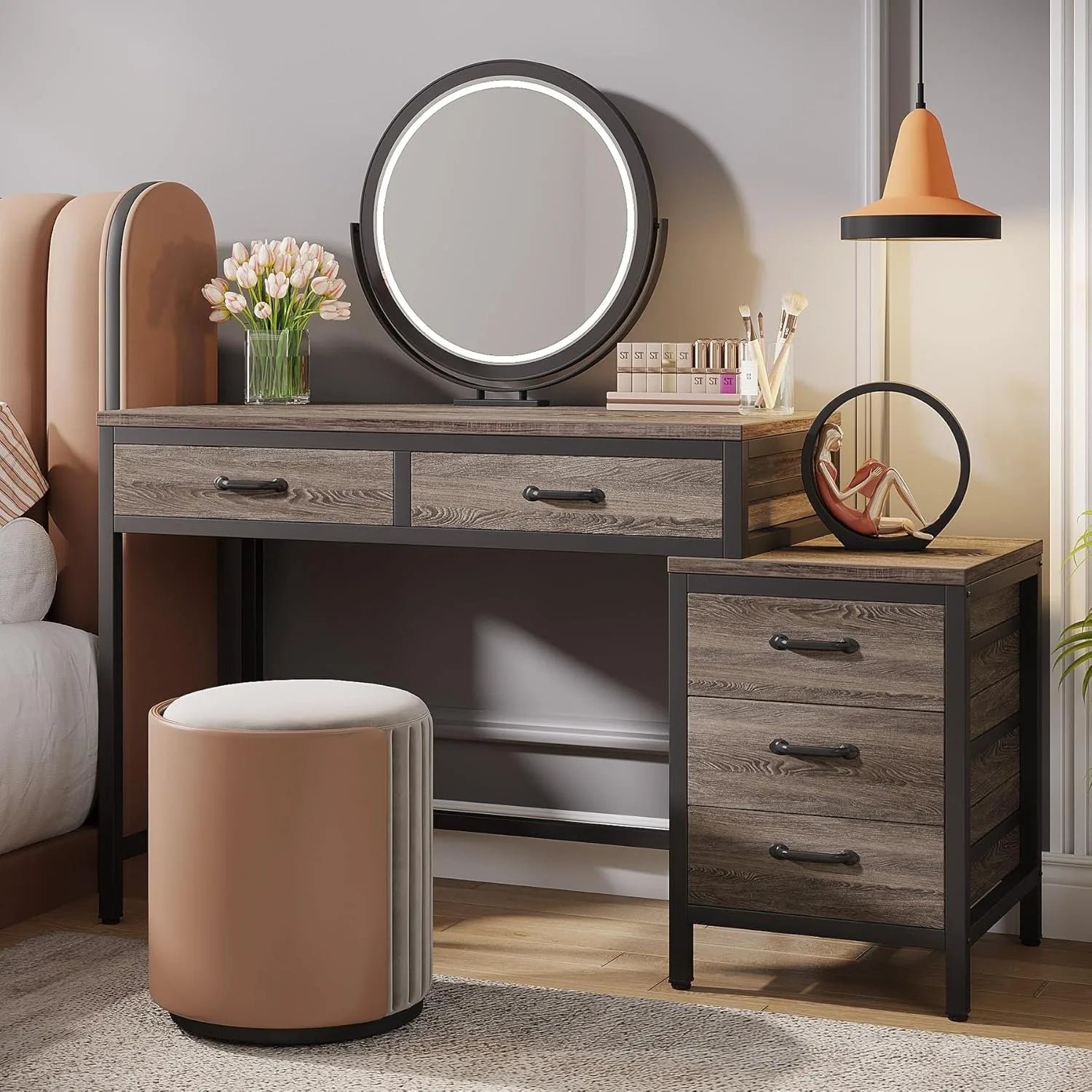 Rustic Industrial Vanity Desk with Drawer Storage