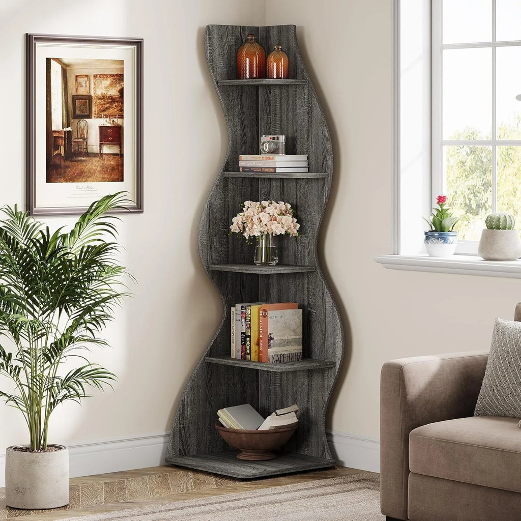 Wavy Sculptural Corner Bookshelf