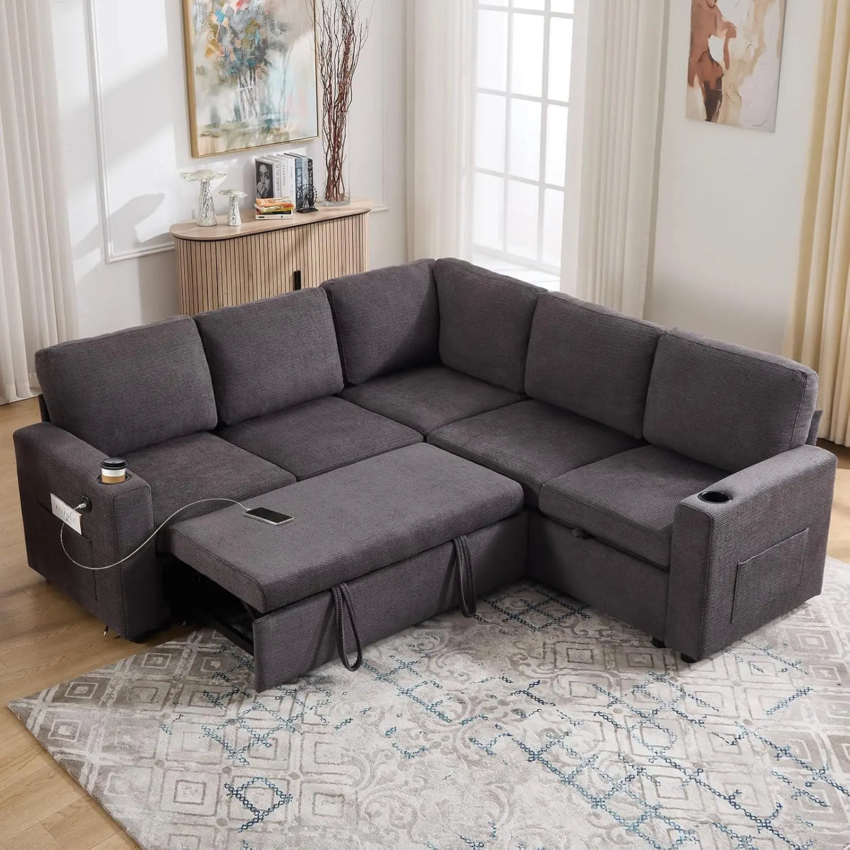 Tovelle Gray corner sleeper sectional with pull-out extension