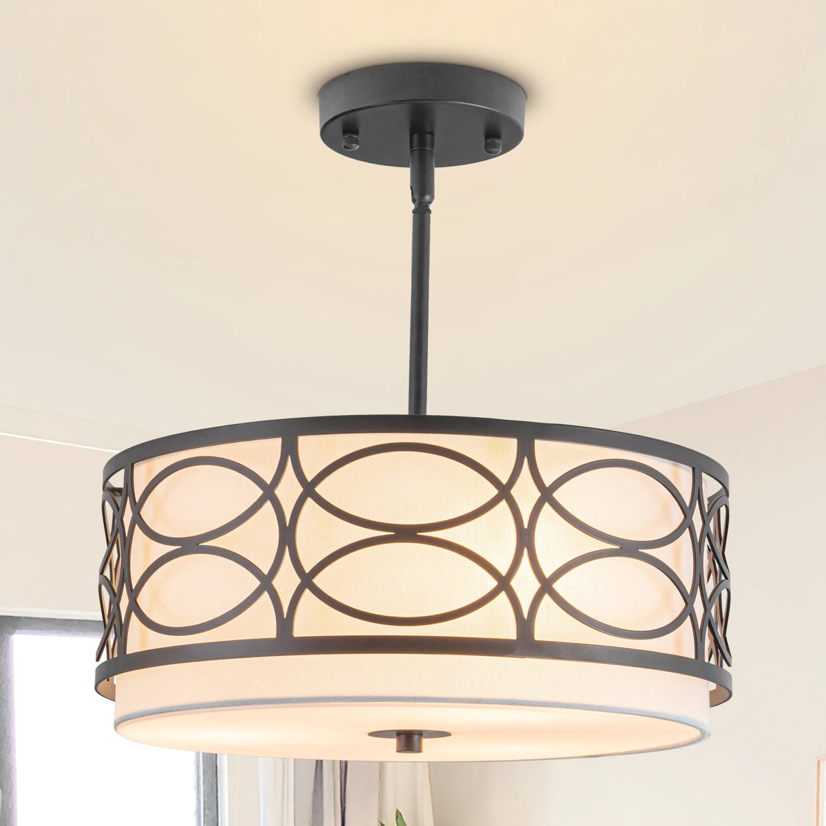 Noirwell 3-Light Black Drum Chandelier