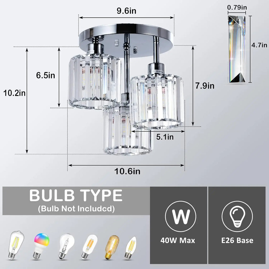 Aureglass Three-Light Crystal Ceiling Fixture