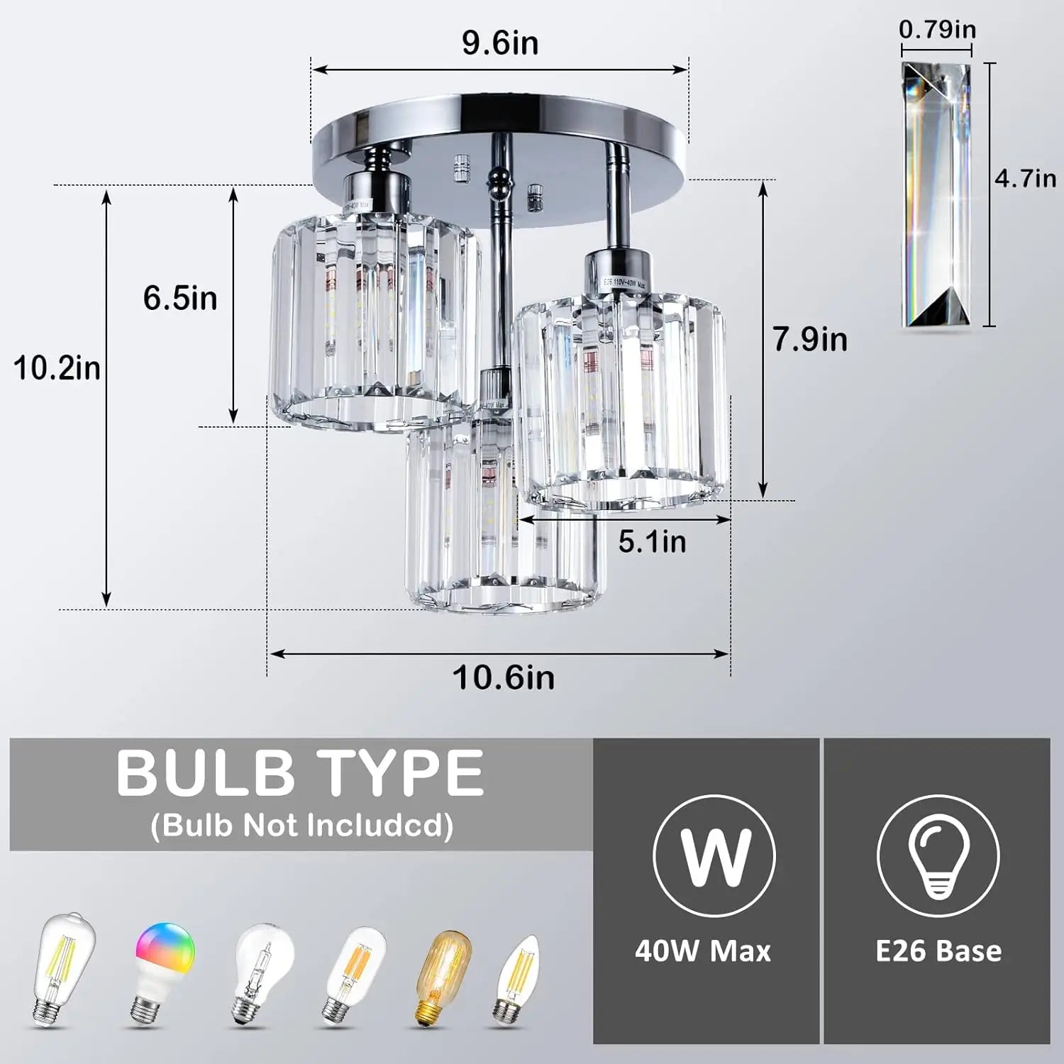 Aureglass Three-Light Crystal Ceiling Fixture