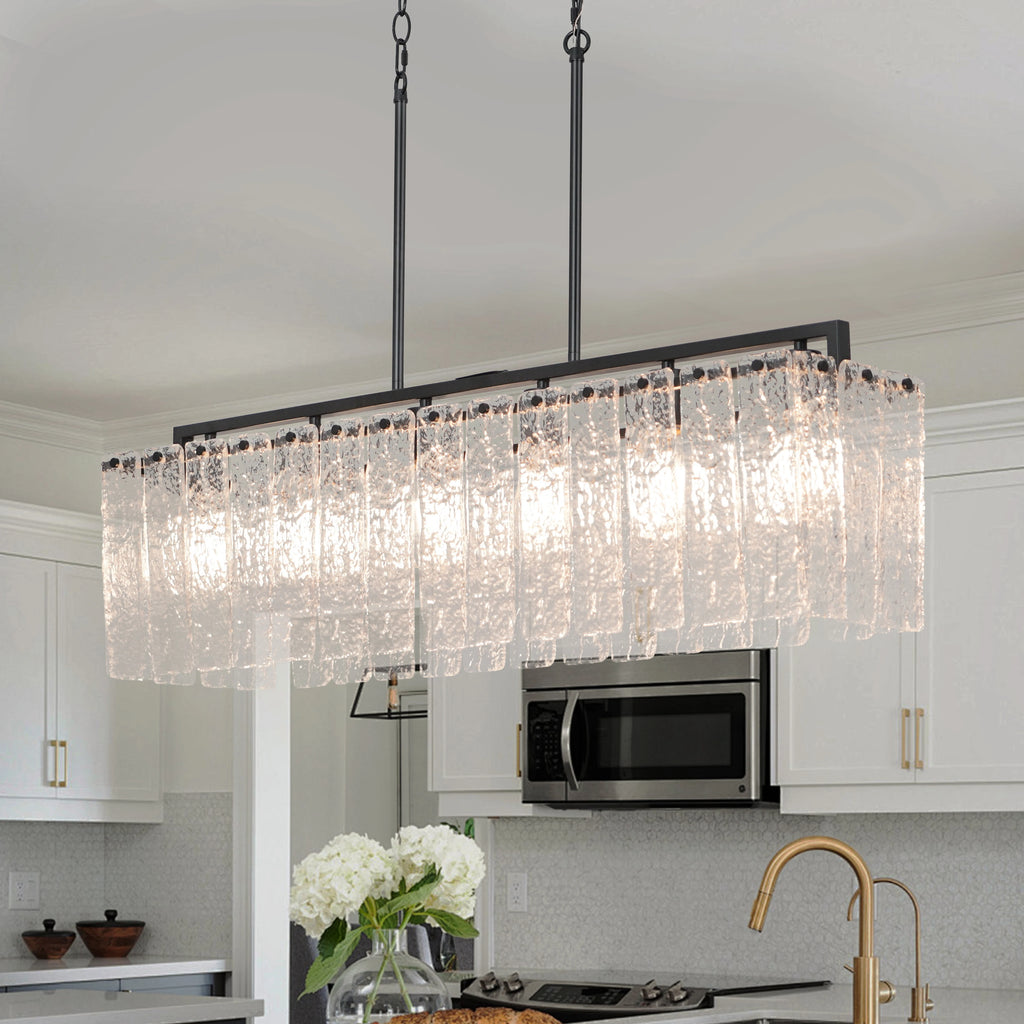 Rivelle 37-Inch Ripple-Glass Linear Chandelier