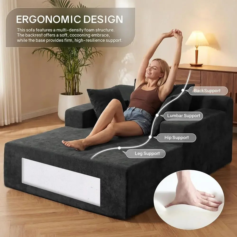 Velisette chaise foam cutaway and back, lumbar, hip and leg support illustration