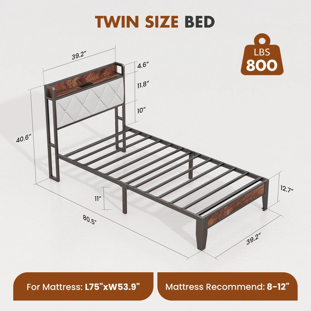 Corbett Twin slatted bed frame dimensions showing 39.2-inch width and 80.5-inch length