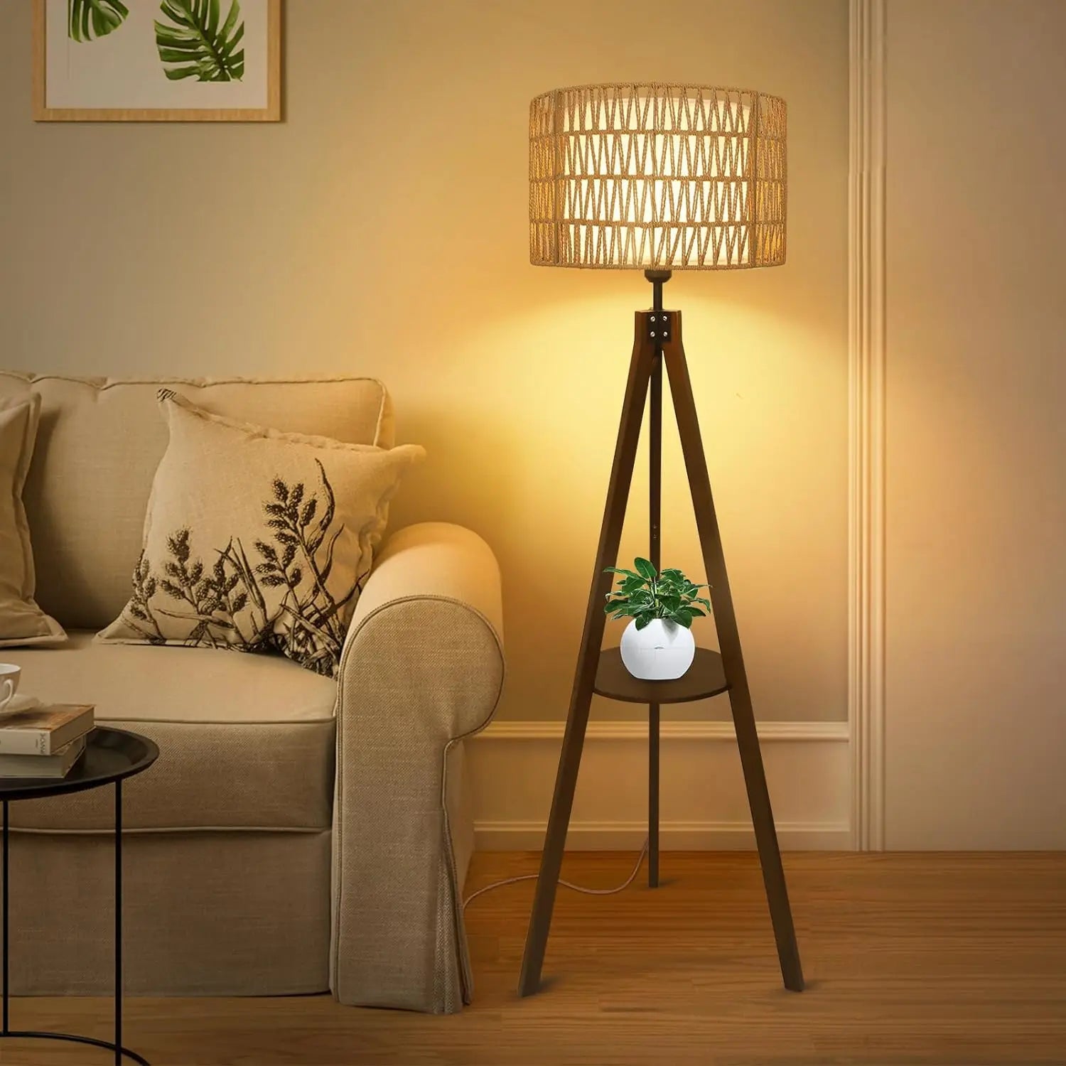 Arborweave Tripod Shelf Floor Lamp – Natural