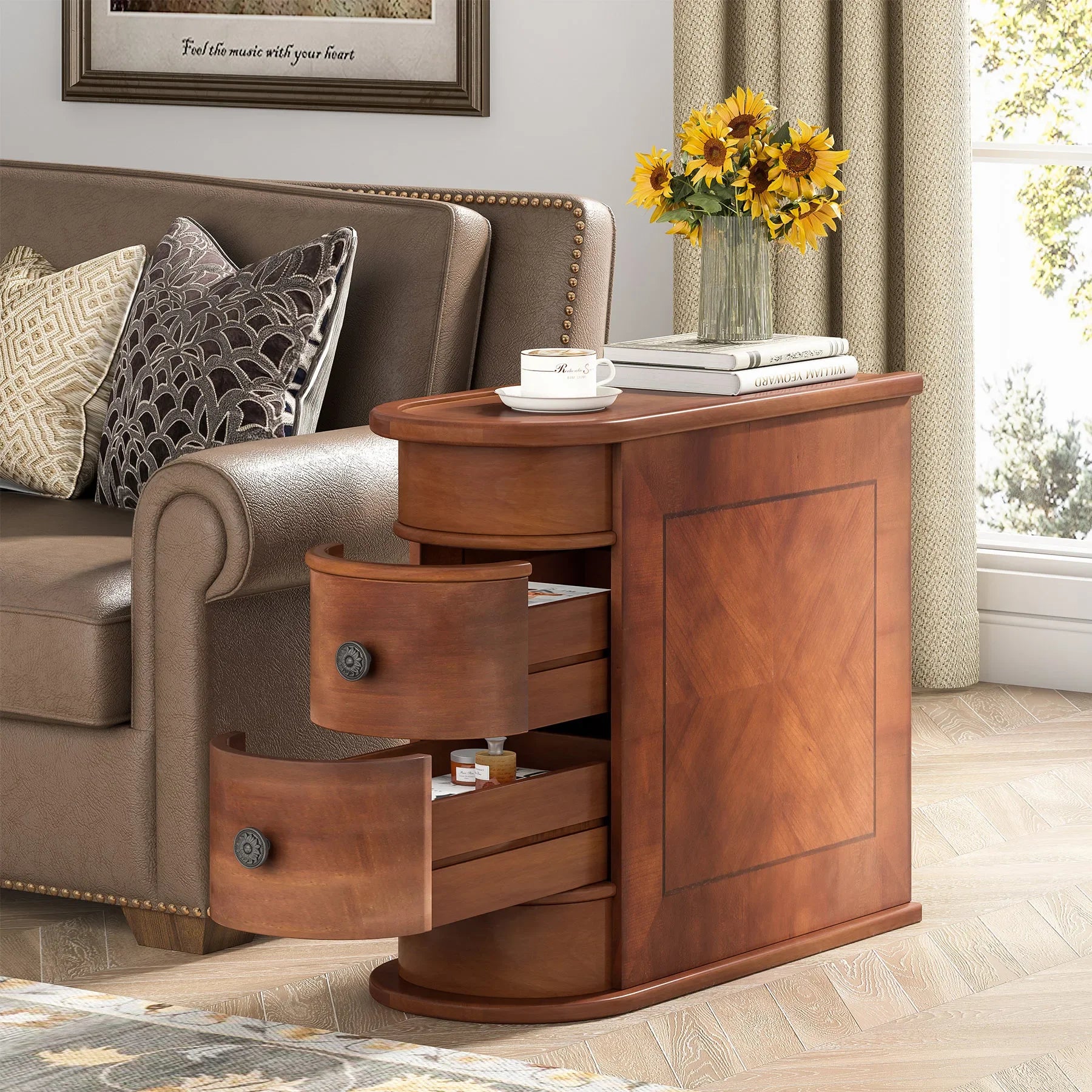 Jabari Curved Two-Drawer Side Table