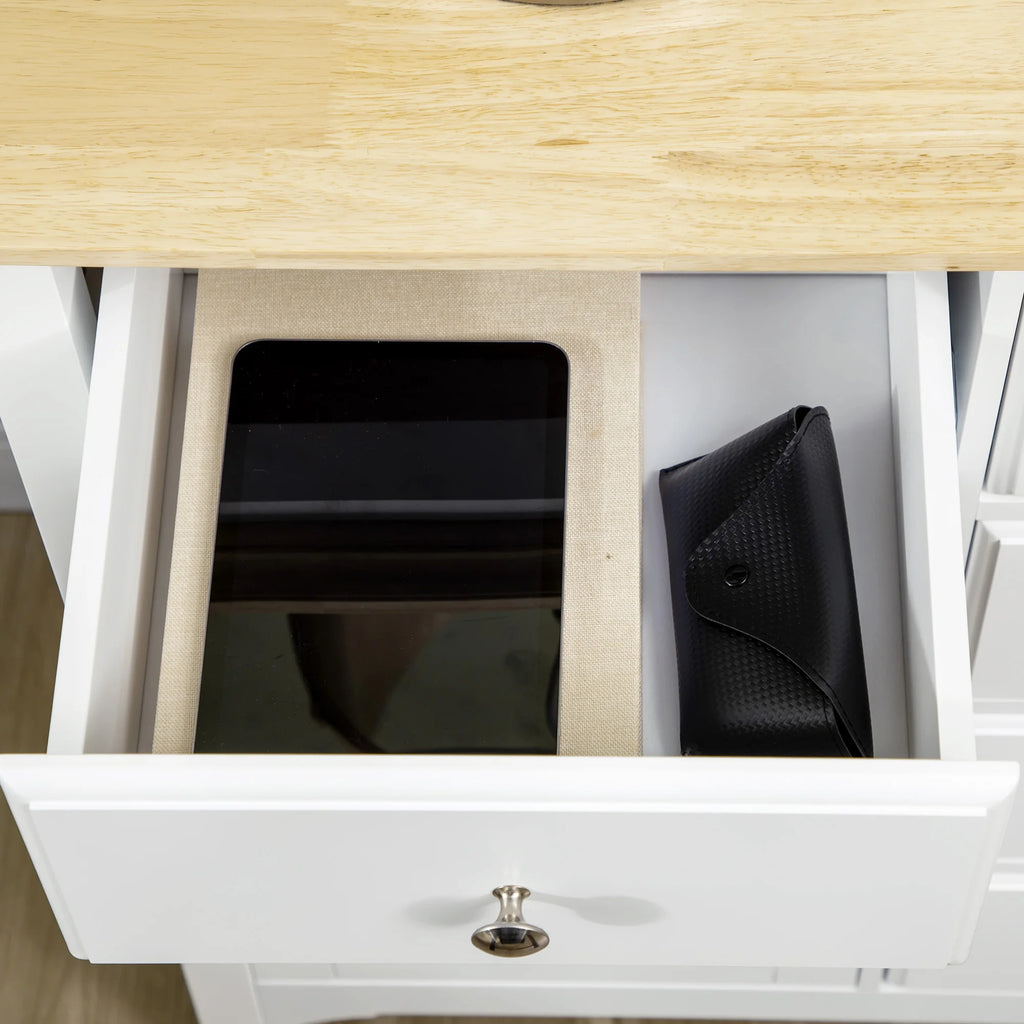 Close-up of an open Florabloom drawer below the natural wood top