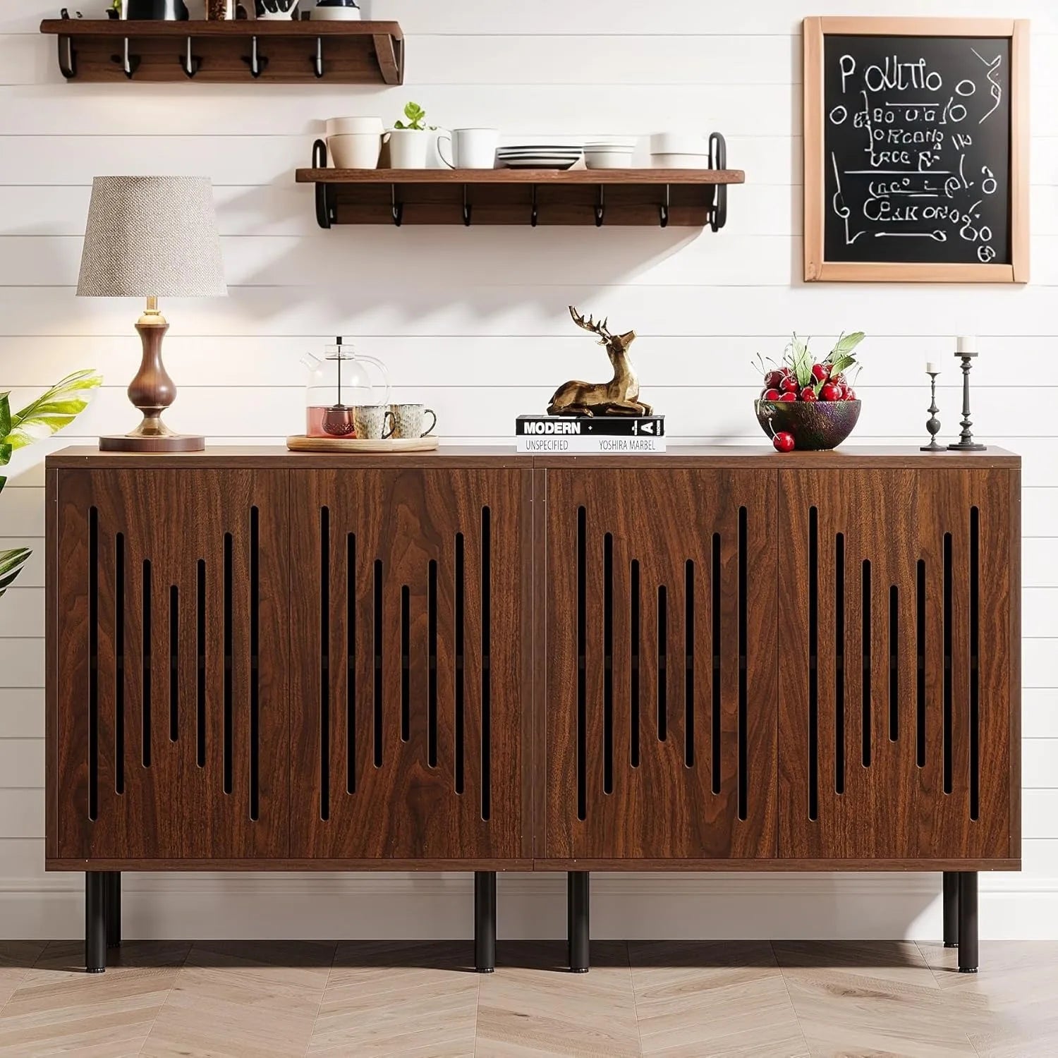 Walnut Slatted Sideboard Cabinet