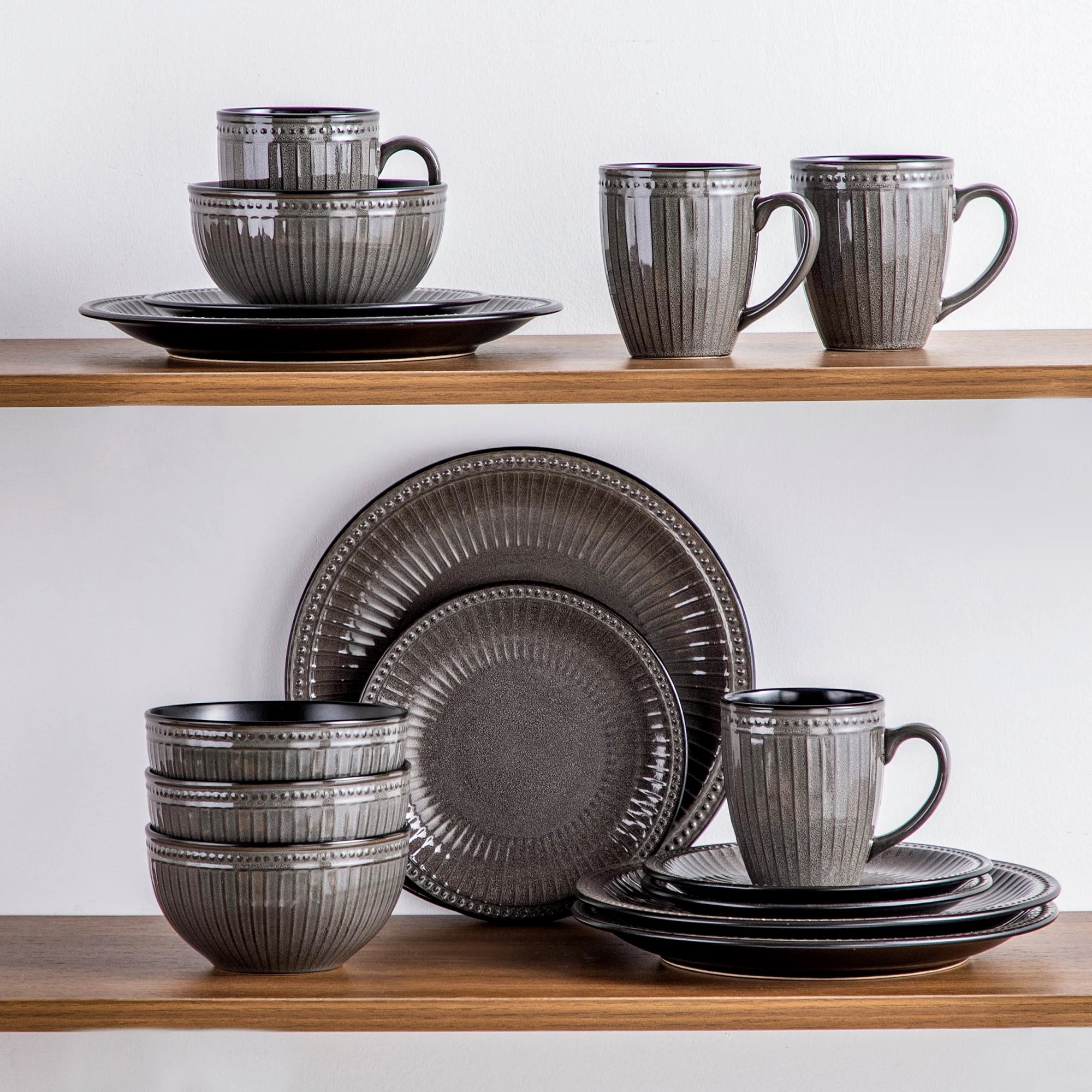 VANCASSO Eliga Stoneware Dinnerware Set – 16/32 Pieces, Black-Grey or Dark Brown