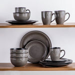 Load image into Gallery viewer, VANCASSO Eliga Stoneware Dinnerware Set – 16/32 Pieces, Black-Grey or Dark Brown
