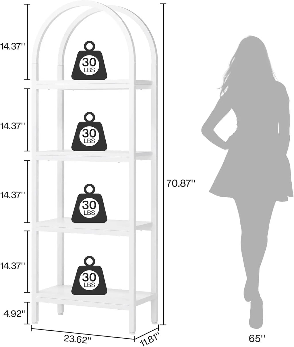 Arched Open Bookshelf – 4-Shelf Freestanding Display Bookcase